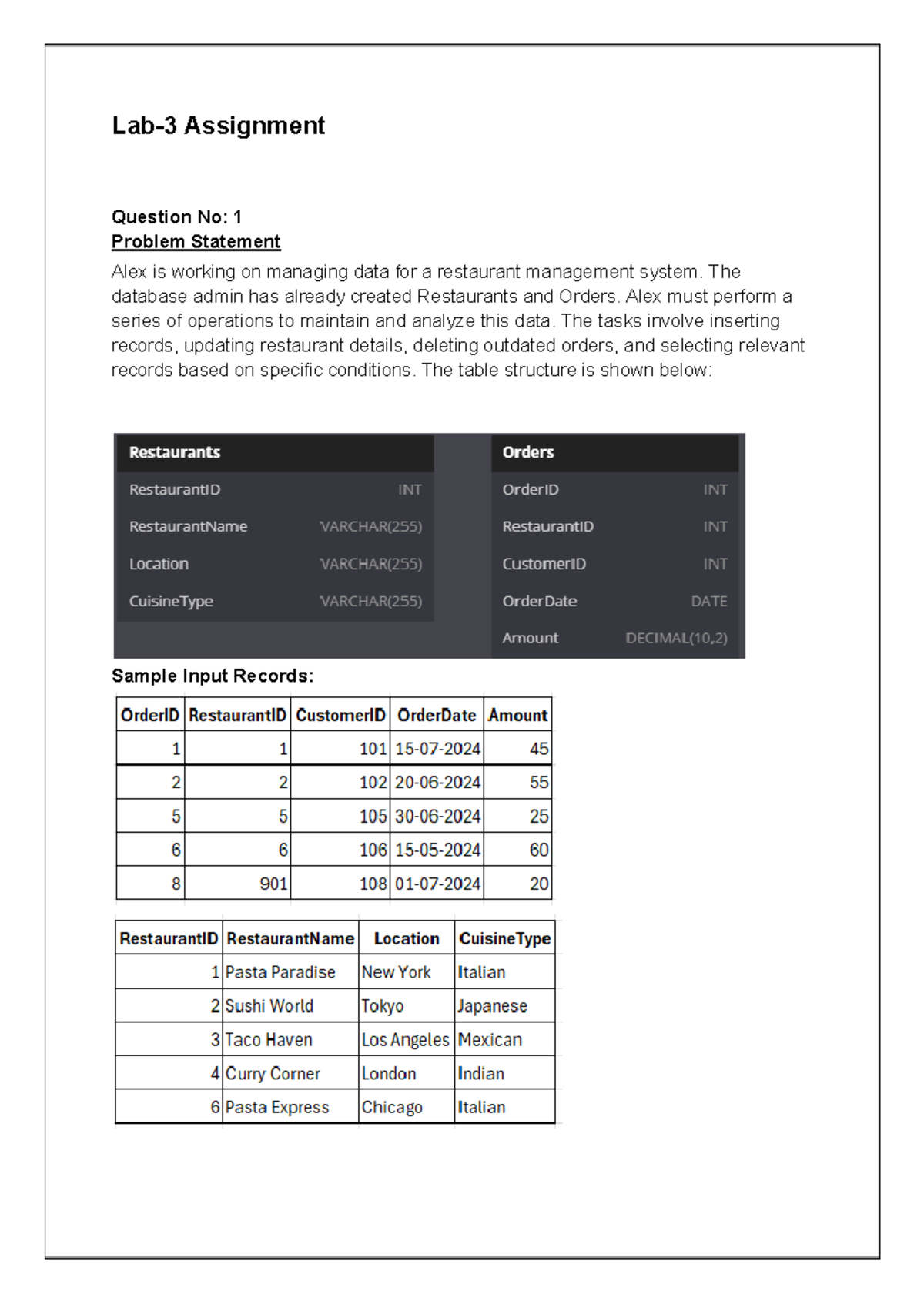 AP23110011156 DBMS LAB 3 Assignment: SQL Operations for Data Management ...