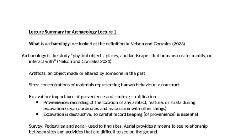 2025 Archaeology Lecture 1 Summary: Defining Archaeology and Methods ...
