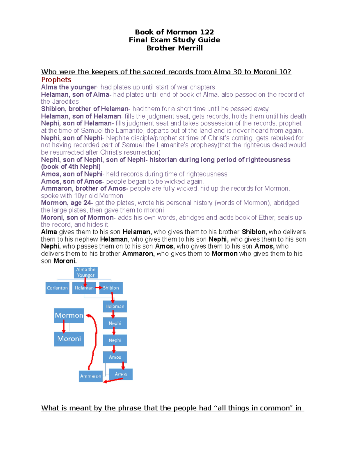 122 Final Exam Study Guide - also passed on the record of the Jaredites ...