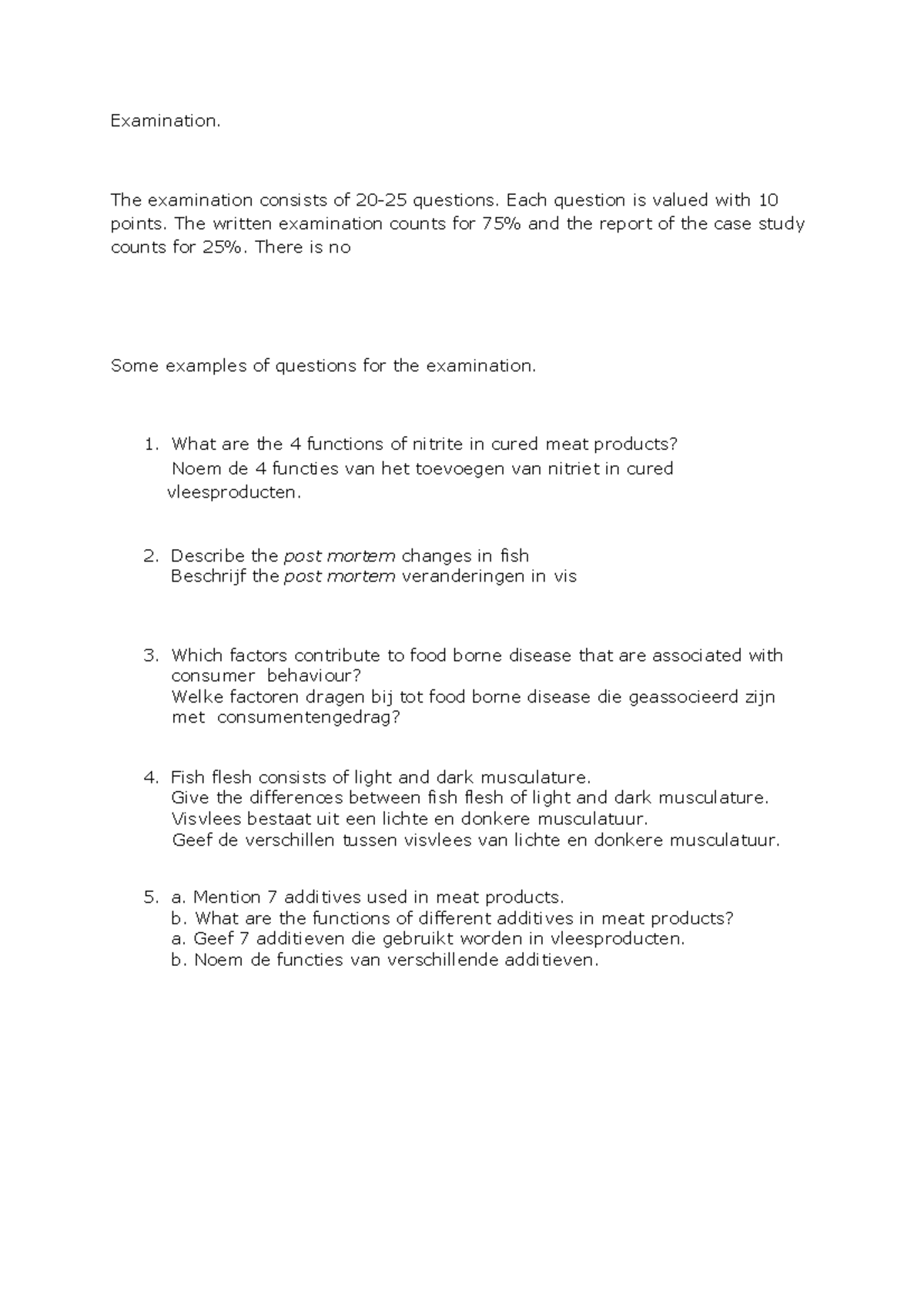 2017 Exam Examples: Cured Meat & Food Safety Questions - Studeersnel