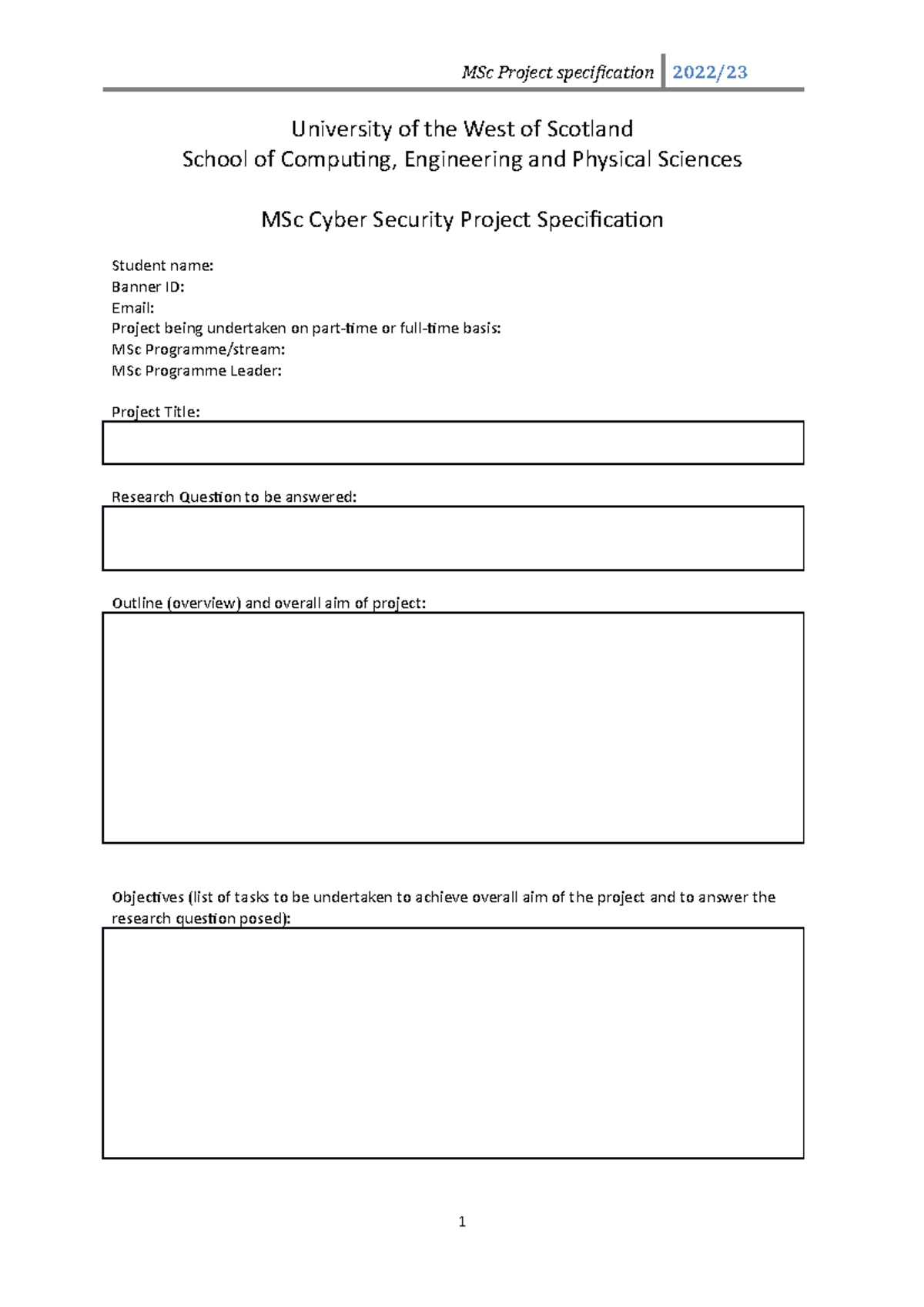 MSc Cyber Security Project specification form 2022-23 - University of ...