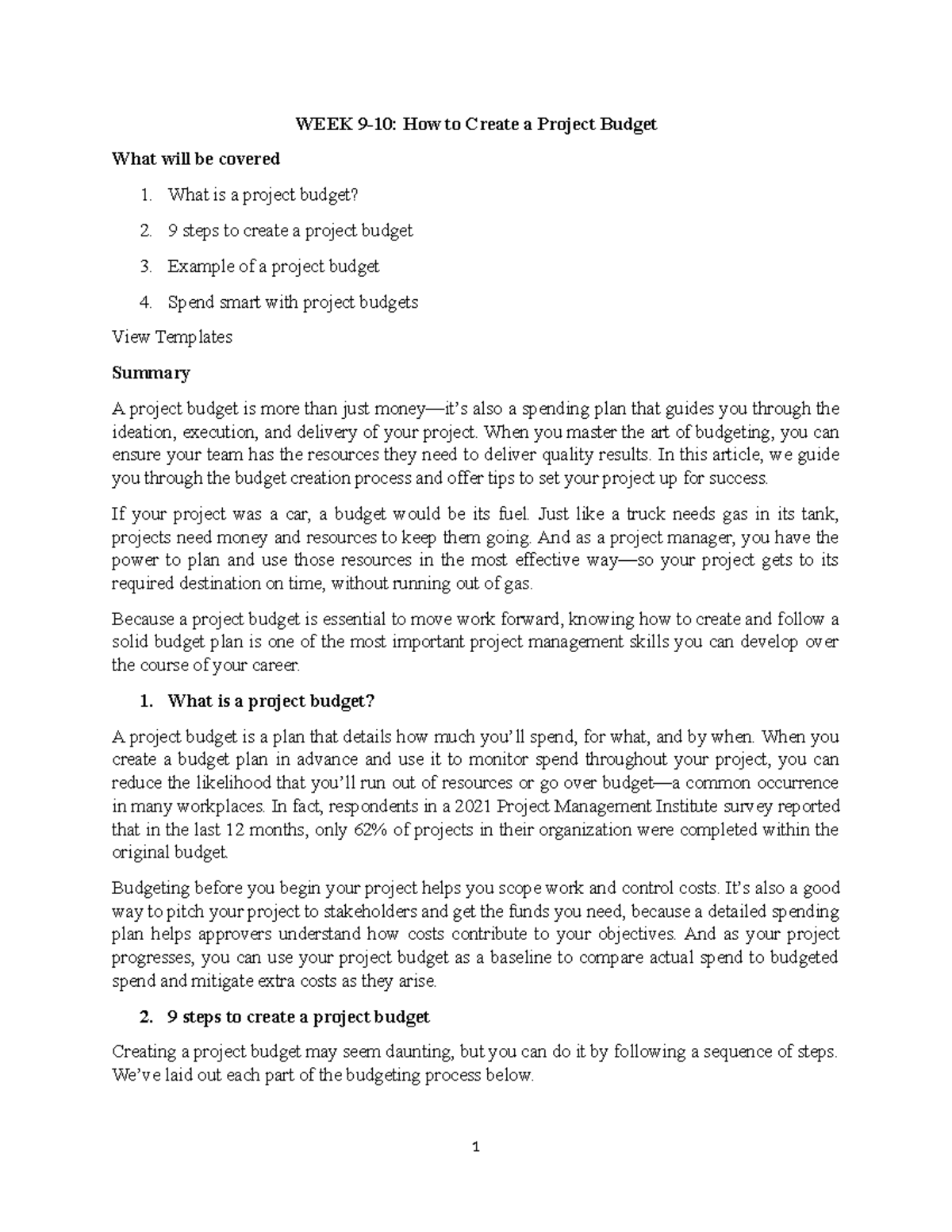 WEEK9-10a-Project Budget - WEEK 9-10: How to Create a Project Budget ...