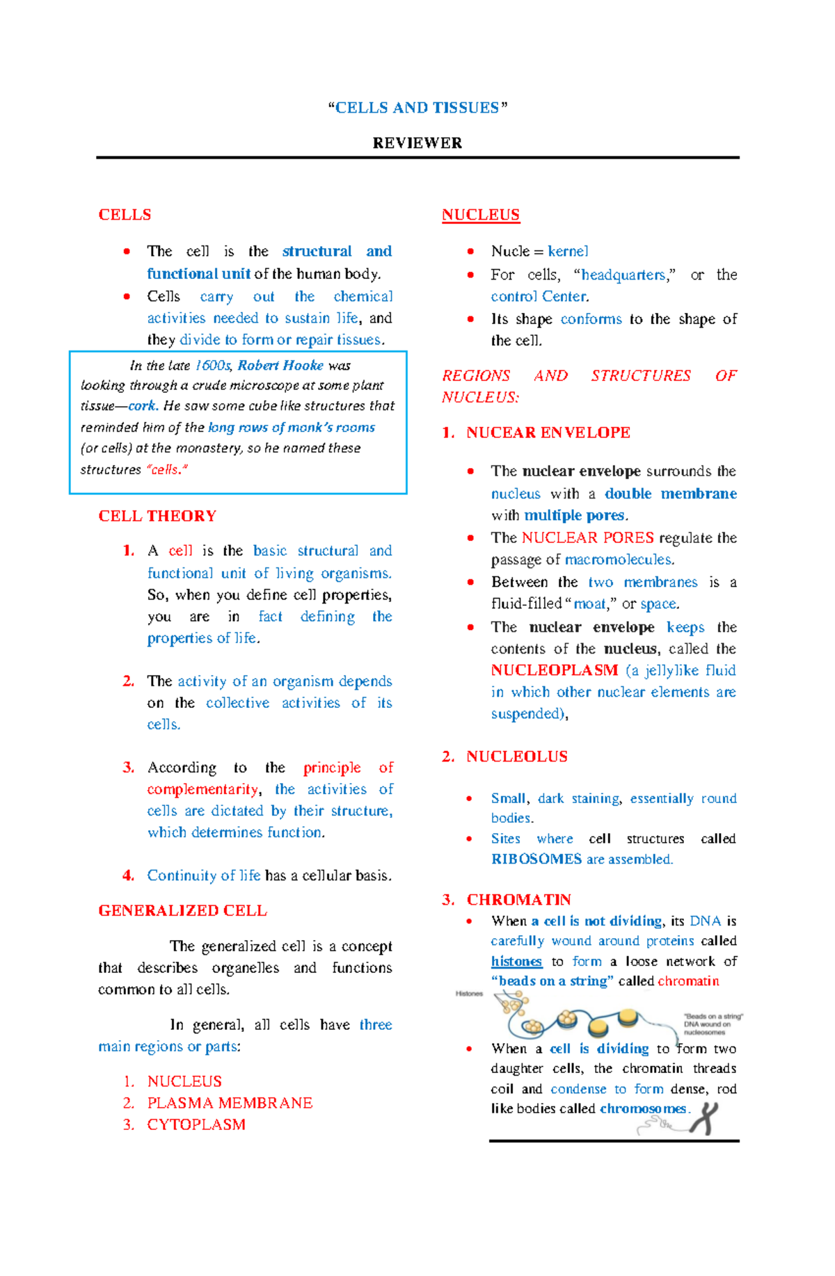 Cells AND Tissues Reviewer - bs nursing - SWU - Studocu