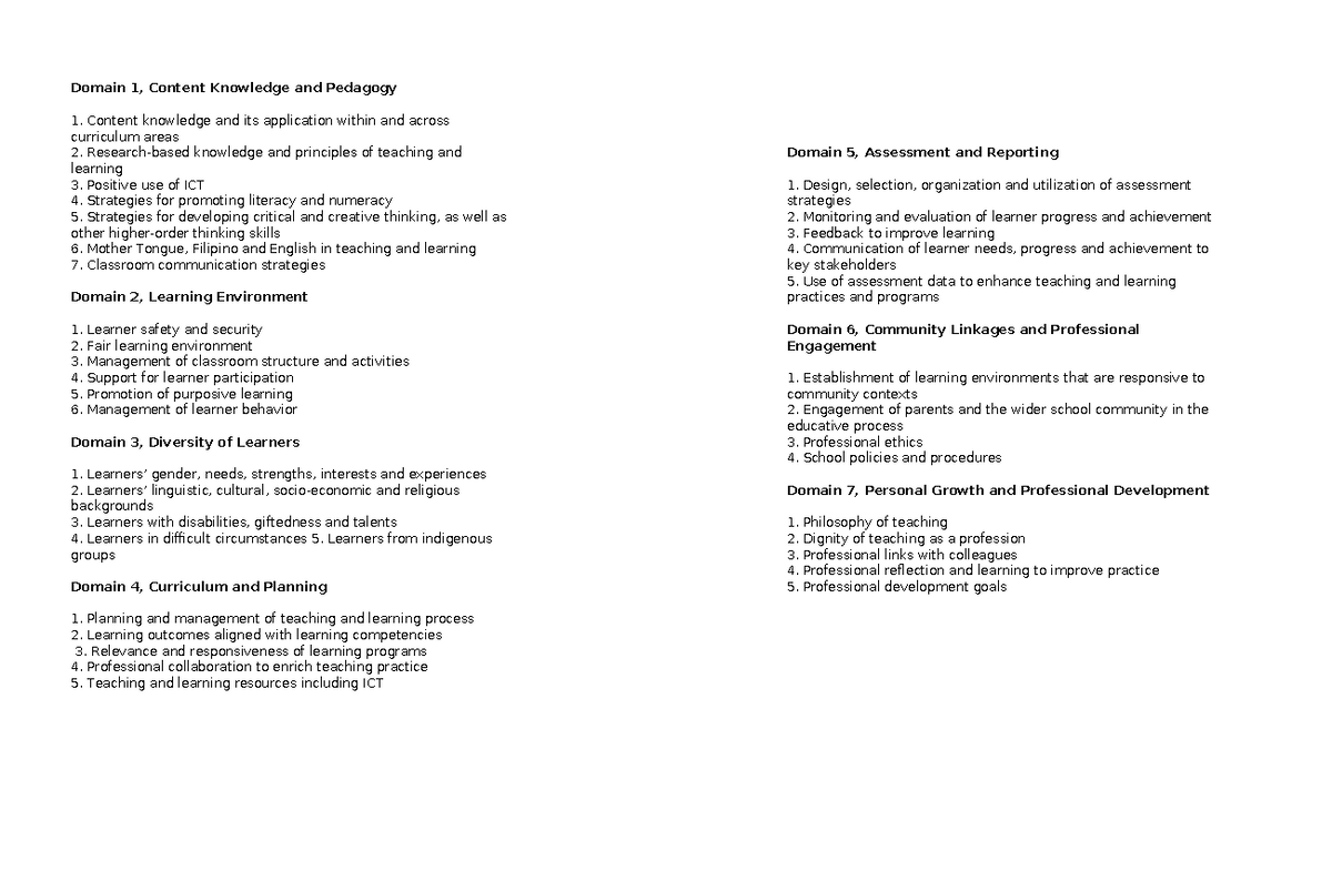 PPST - LET Review: Comprehensive Notes on Teaching Domains - Studocu