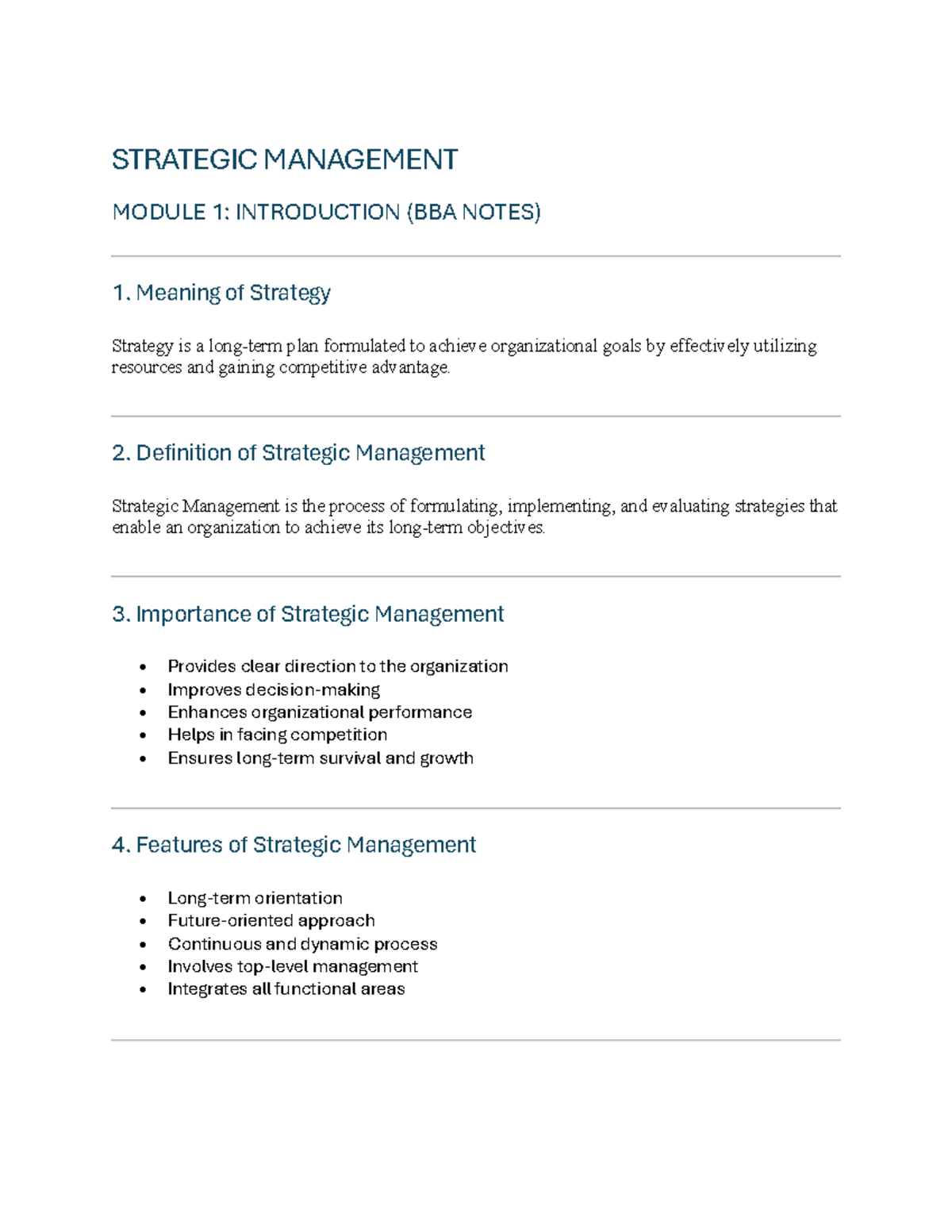 BBA Strategic Management Module 1: Intro & Key Concepts - Studocu