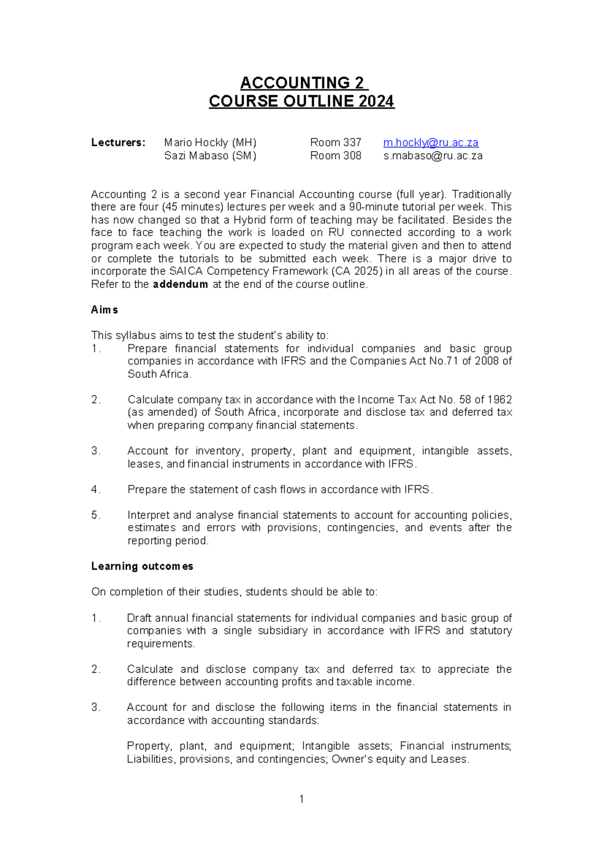 Acc 2 Course Outline & Reading Plan for 2024 Academic Year - Studocu