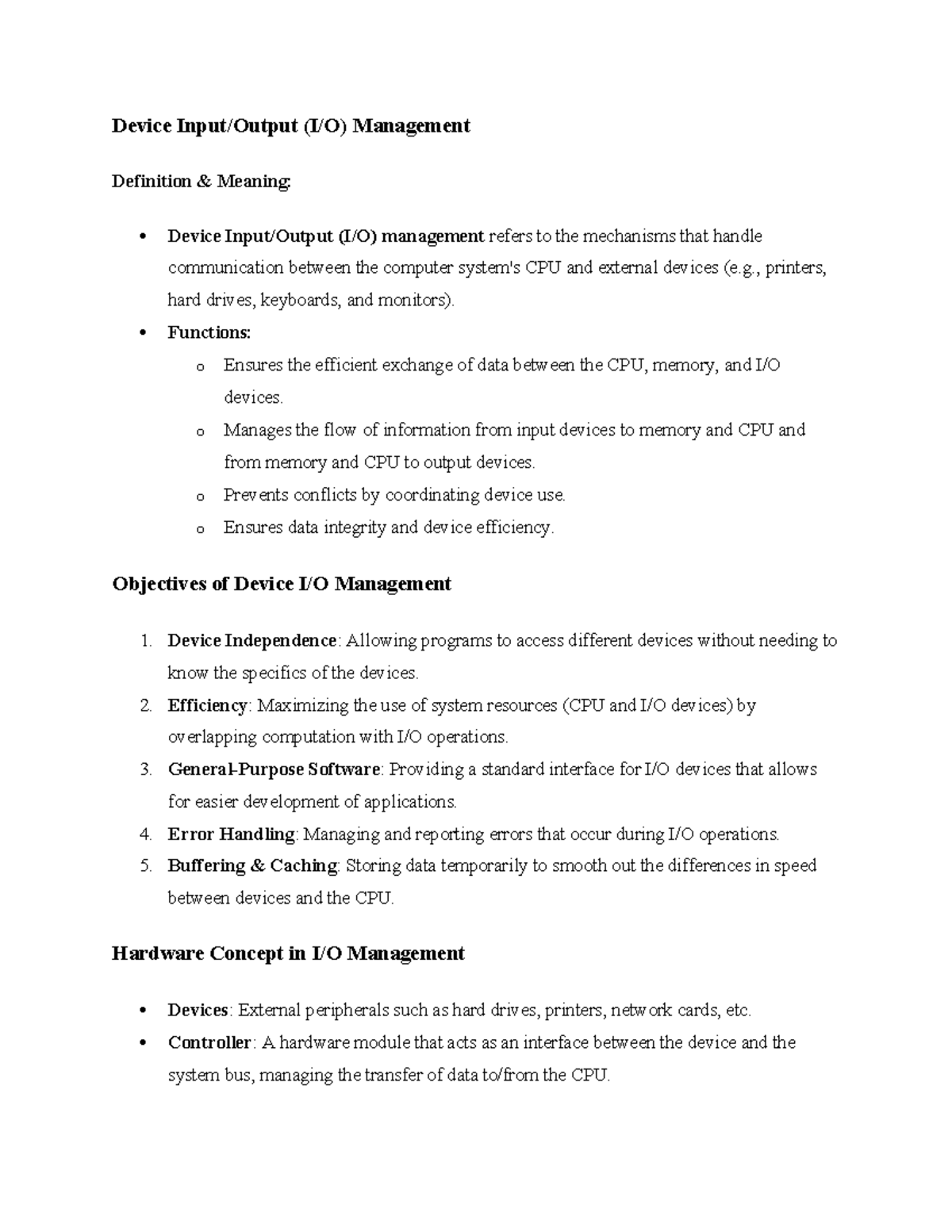 Device Inputoutput - operating systems notes for ict students - Device ...