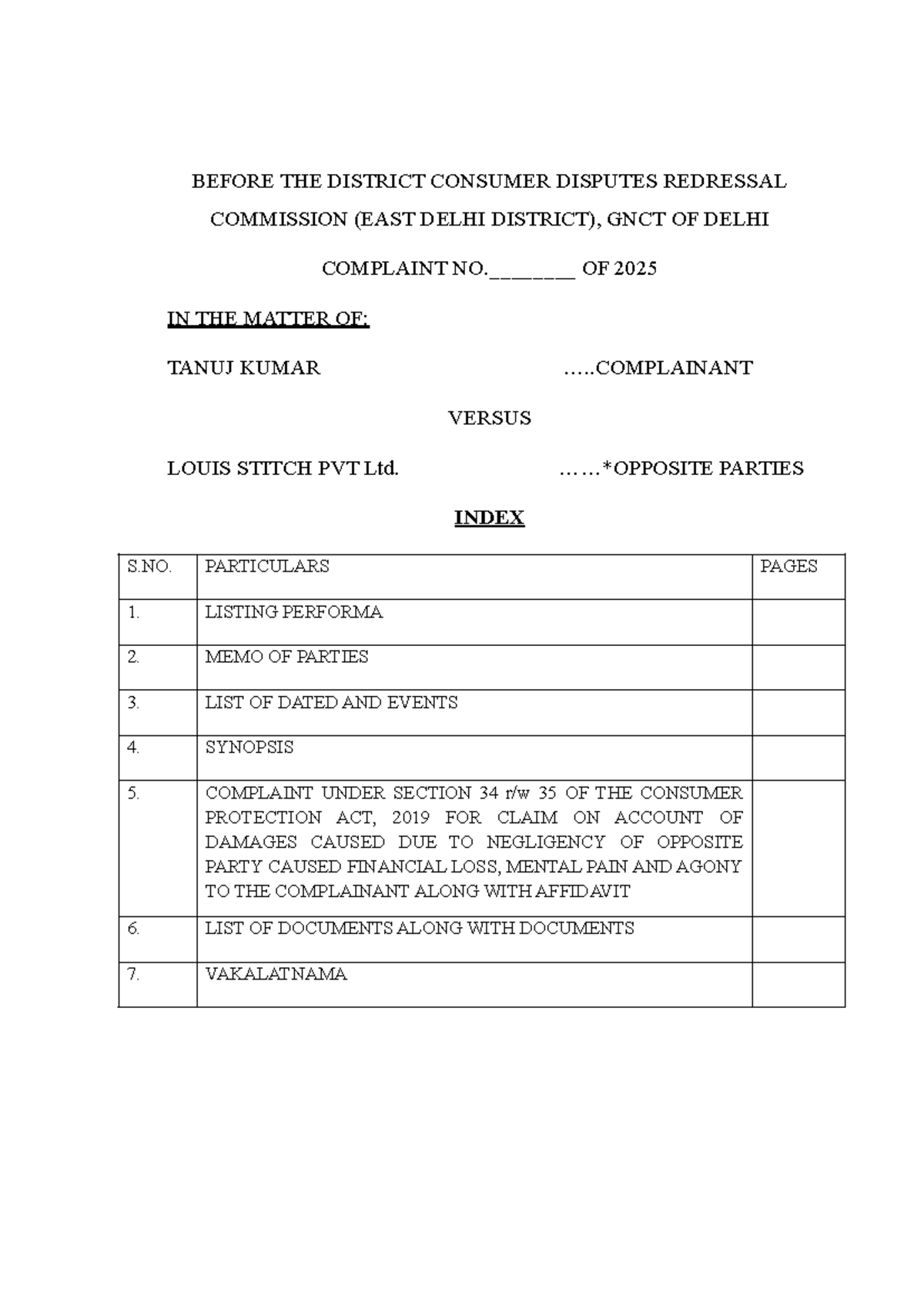 Consumer Forum Petition: Tanuj Kumar vs. Louis Stitch Pvt Ltd (2025 ...