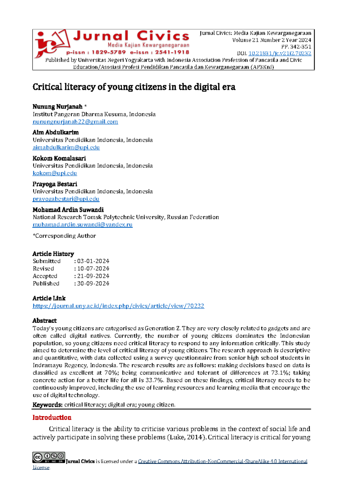 Critical Literacy of Young Citizens in the Digital Era: A Study (CIVICS ...
