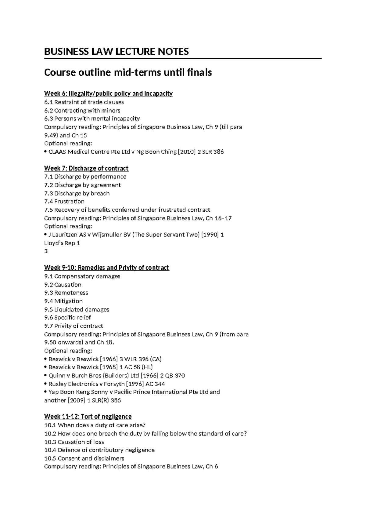 BUSINESS LAW LECTURE NOTES (Finals) - Key Topics and Readings - Studocu