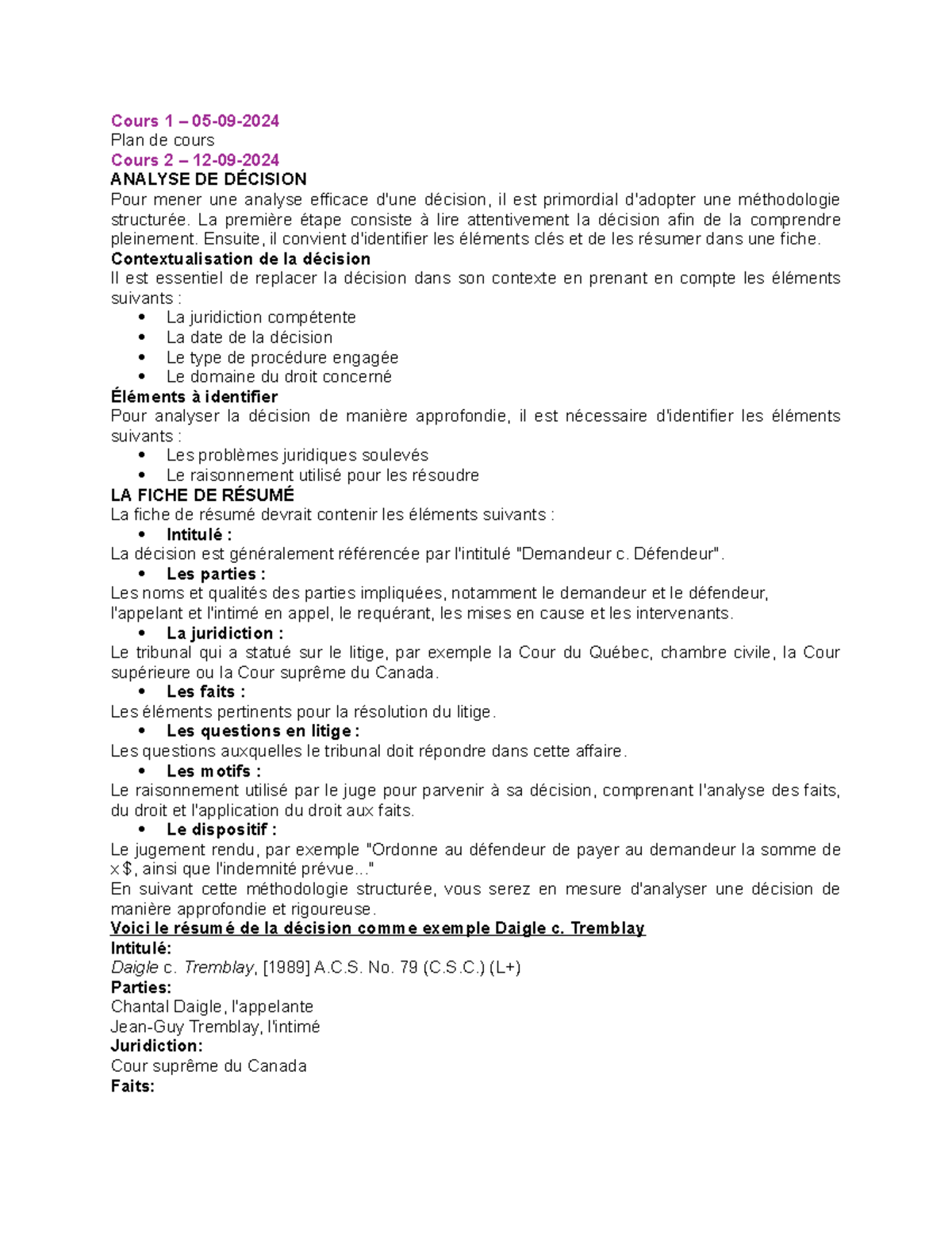 Notes de cours-Étude du droit, intro - Cours 1 – 05-09- Plan de cours ...