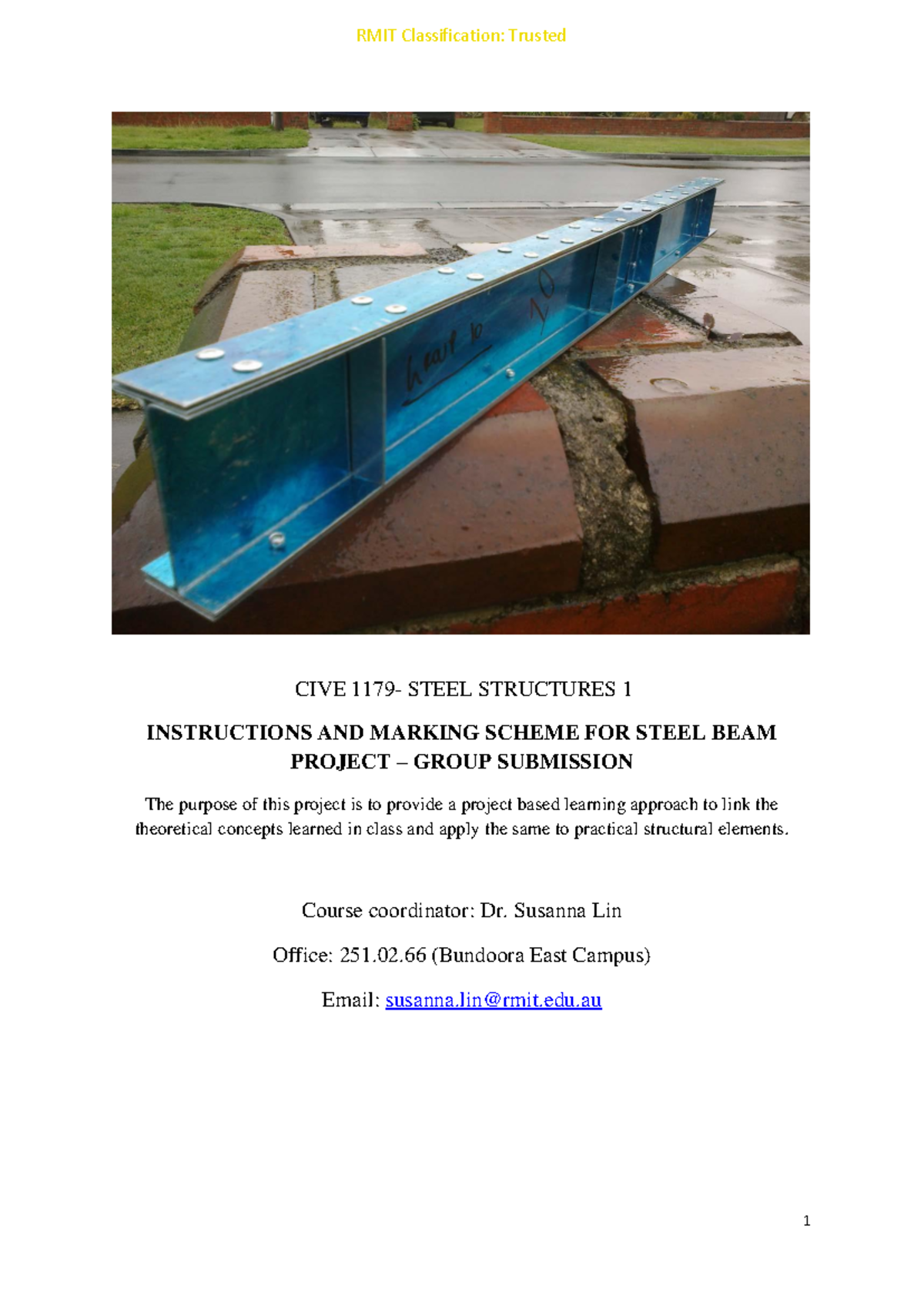 Instructions and marking scheme for steel beam project-1 - CIVE 1179 ...