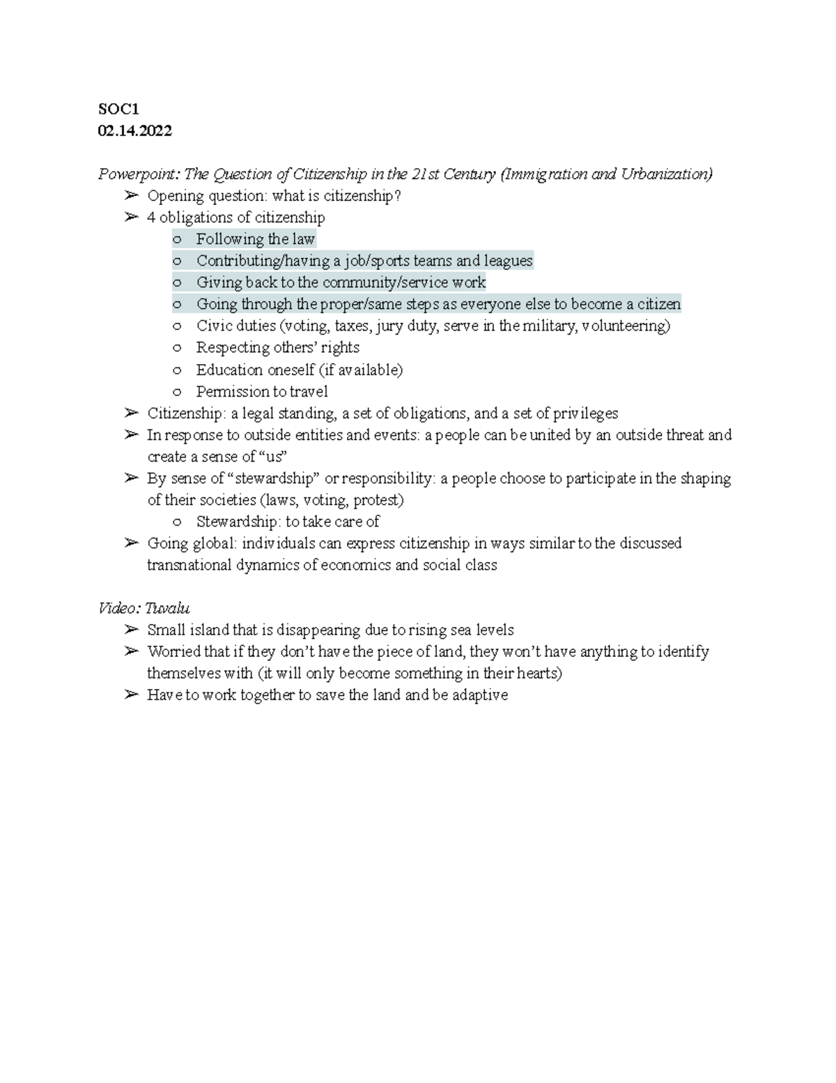 02.14.2022 Notes - SOC 02. Powerpoint: The Question of Citizenship in ...