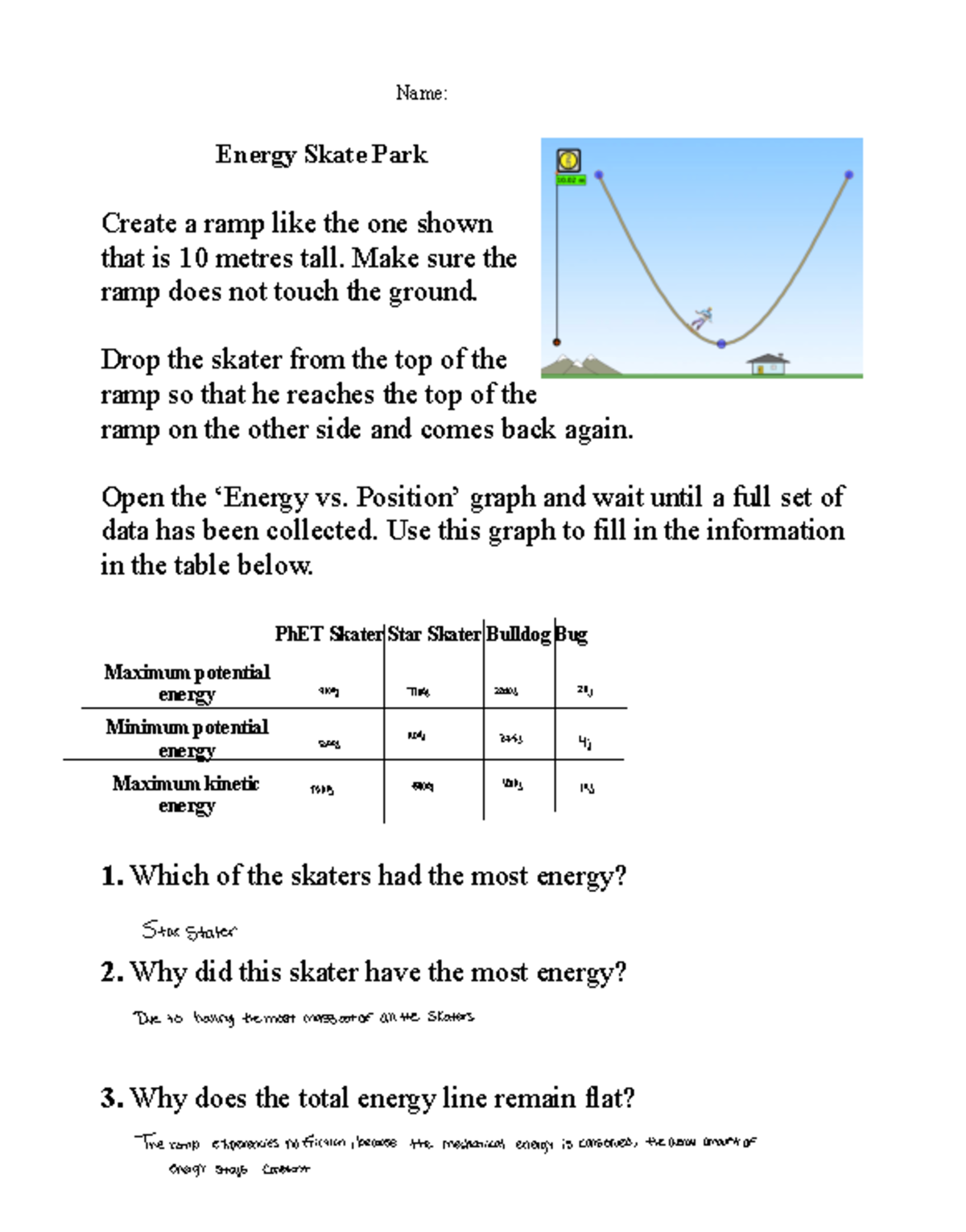 Lab+9+Energy - Uniformly+accelerated+motion - Energy Skate Park Create ...