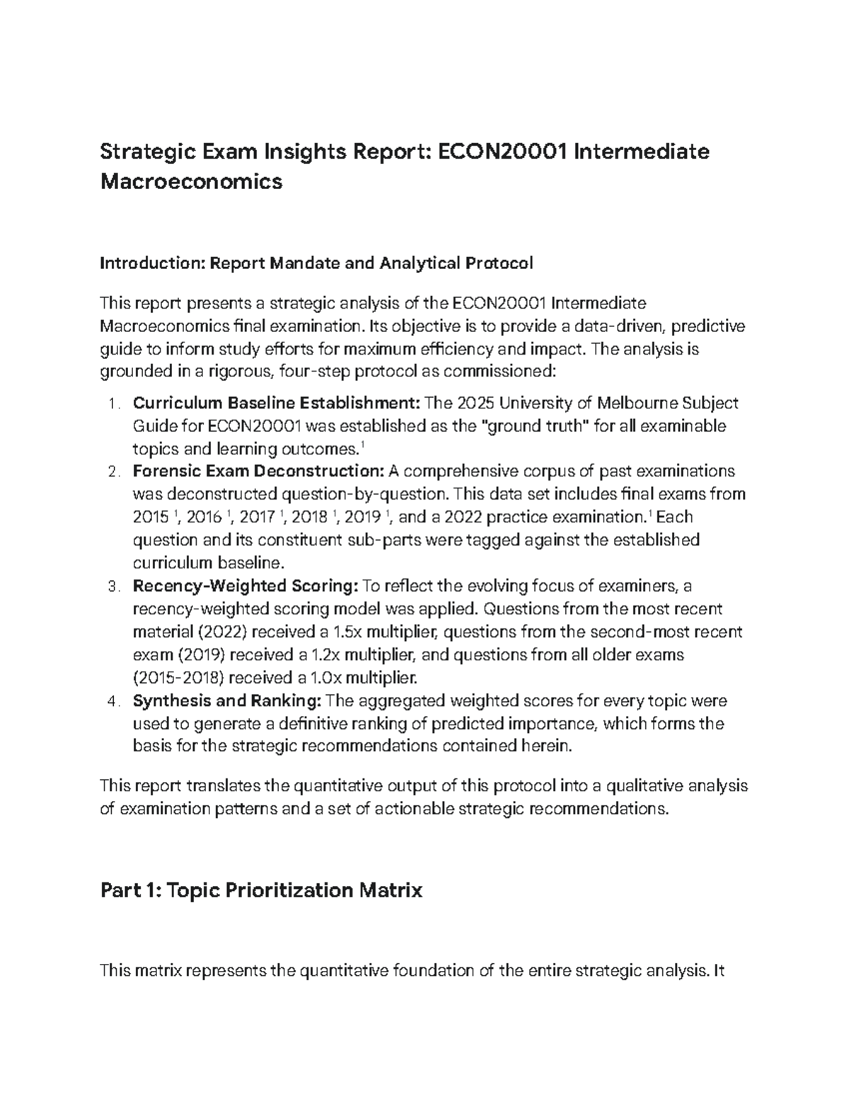 Intermediate Macroeconomics (ECON202) Final Exam Study Strategy Report ...