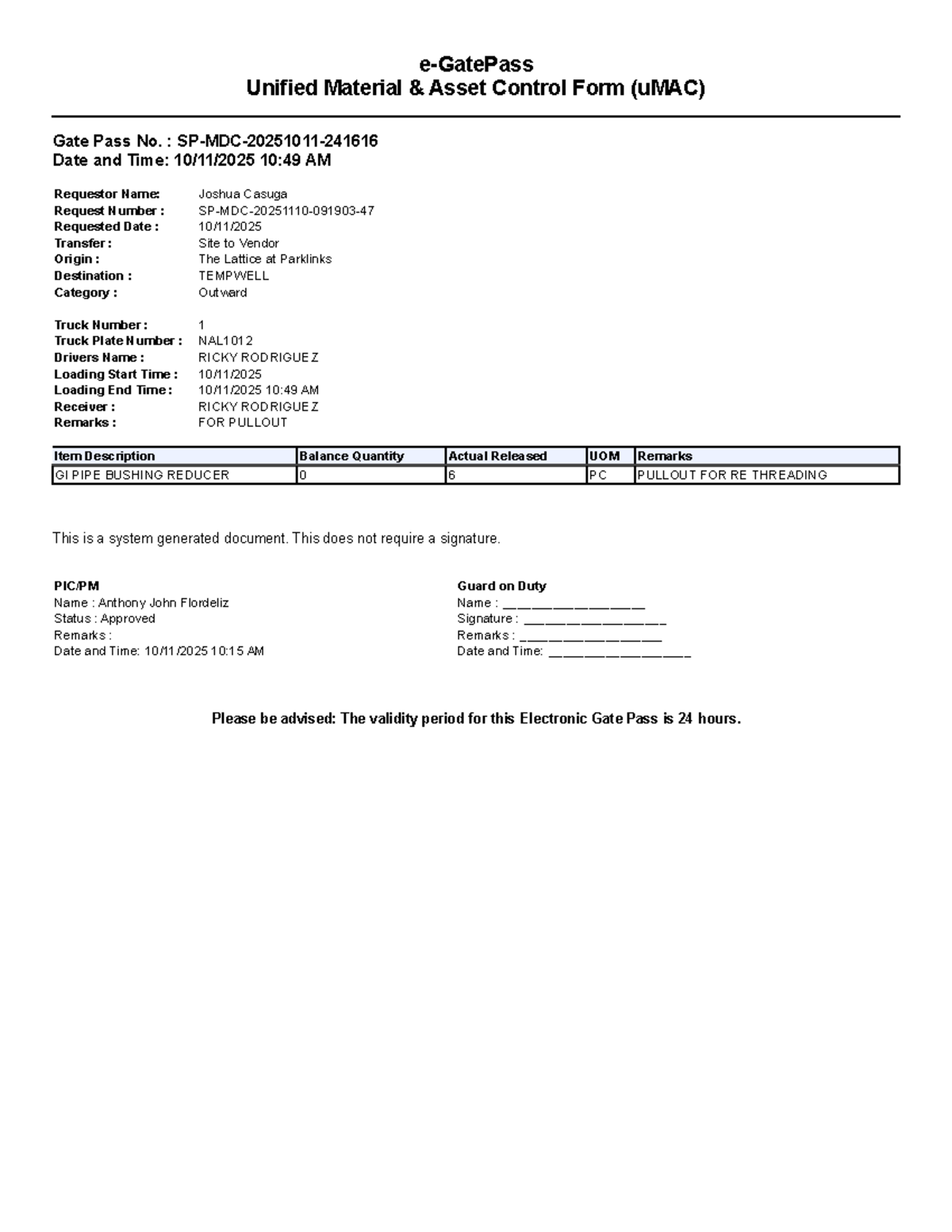 uMAC Gate Pass Form - SP MDC 20251011 - Studocu