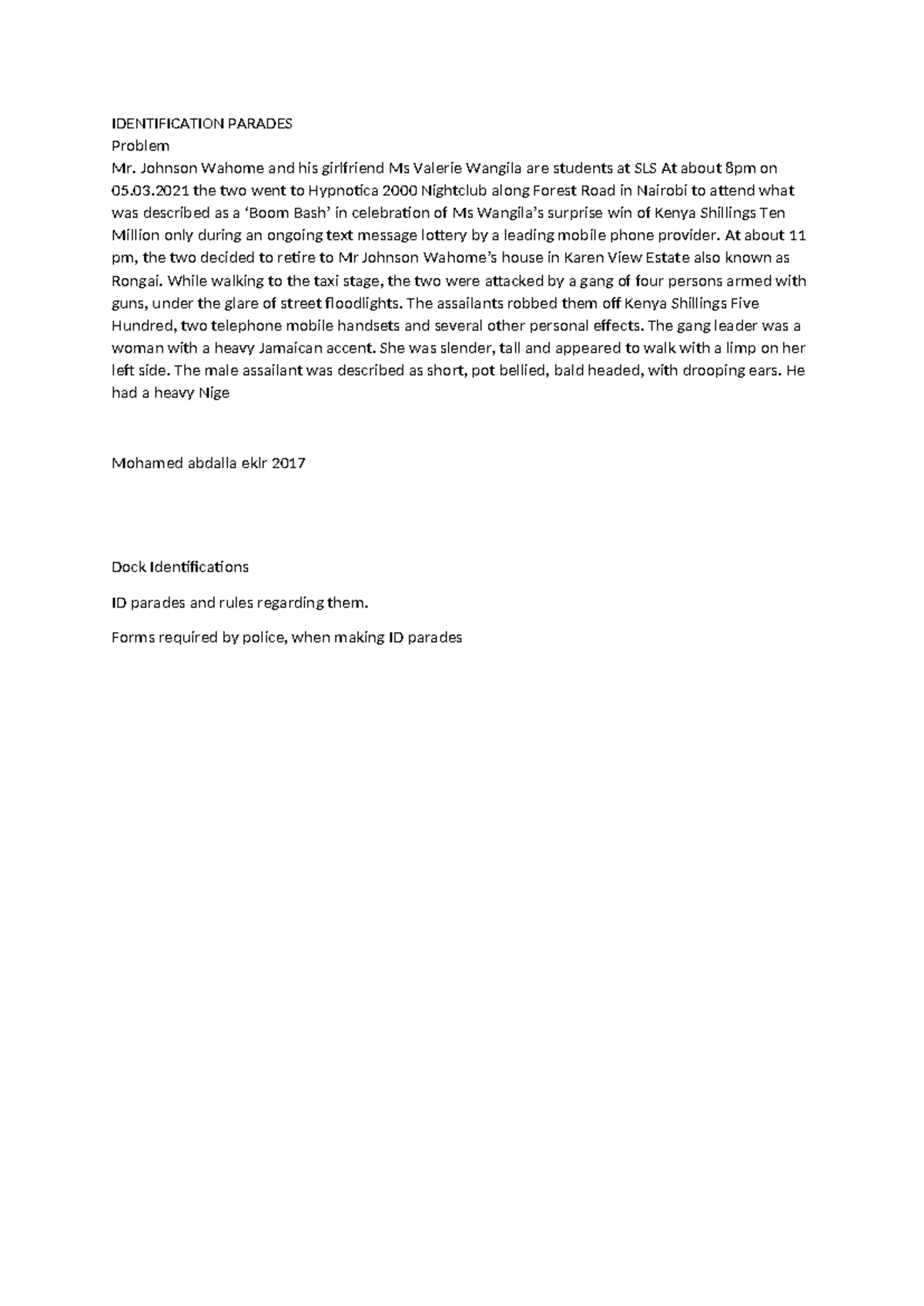Identification Parades - IDENTIFICATION PARADES Problem Mr. Johnson ...