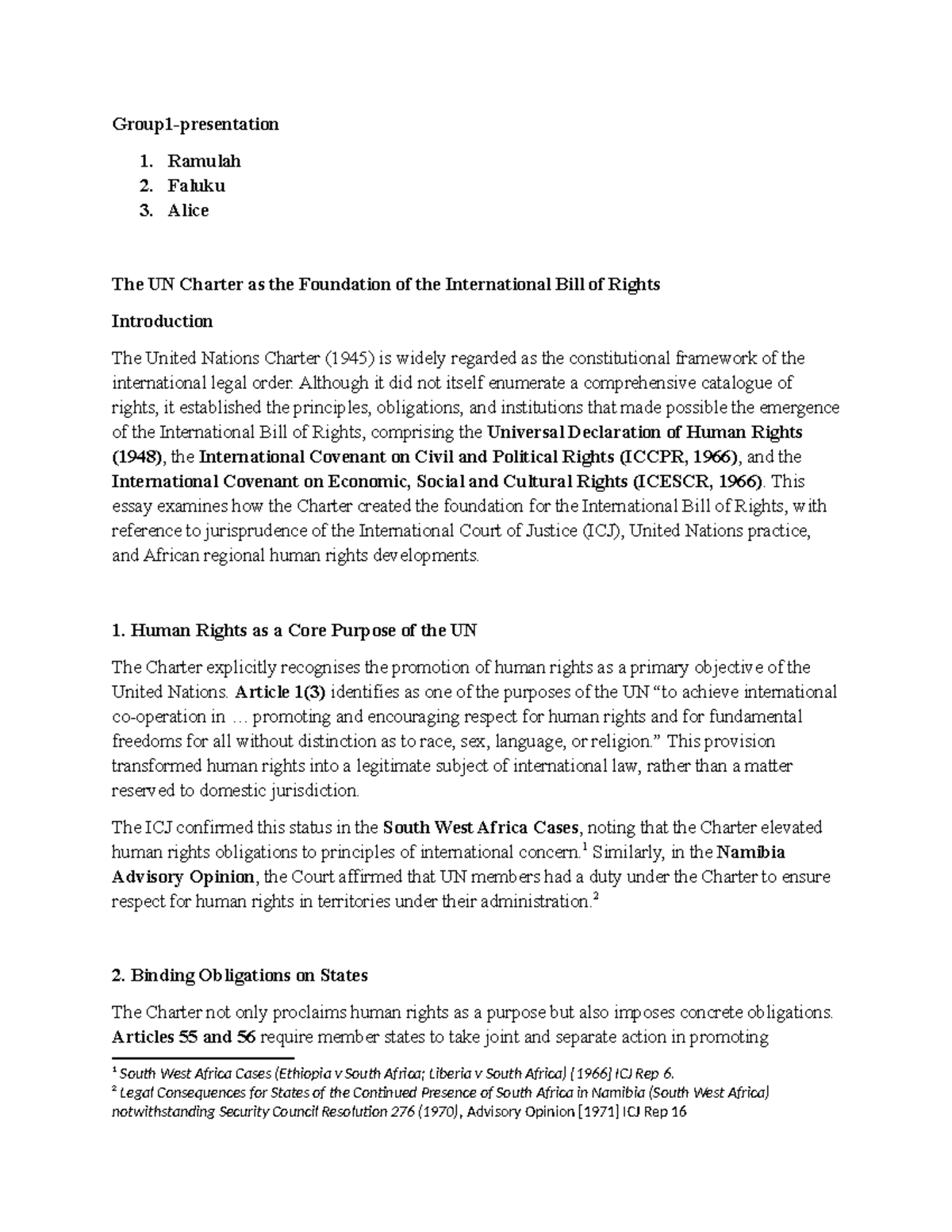 The UN Charter: Foundation of the Int'l Bill of Rights (Essay Notes ...