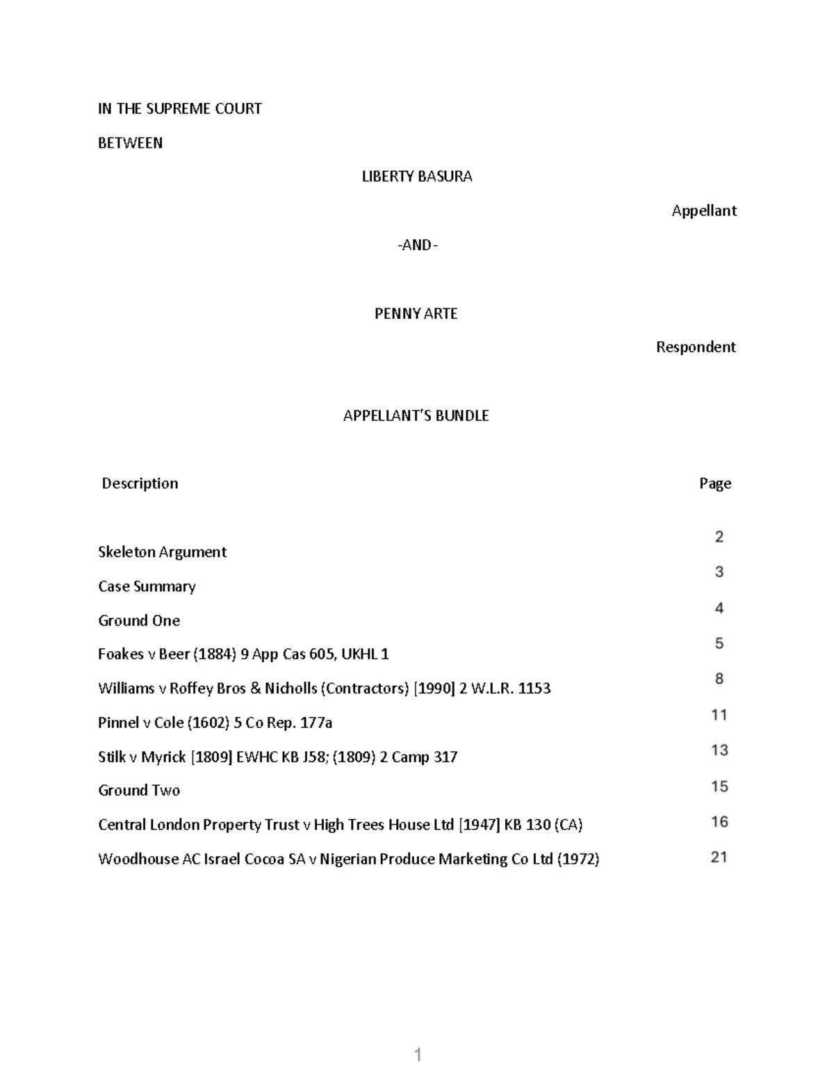 Final Bundle of Authorities: Liberty Basura v Penny Arte (Supreme Court ...