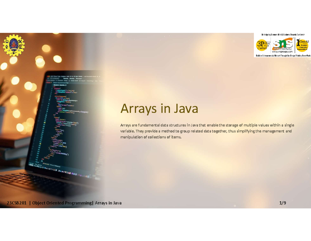 3. Arrays in Java - Object Oriented Programming (CS8392) - Studocu