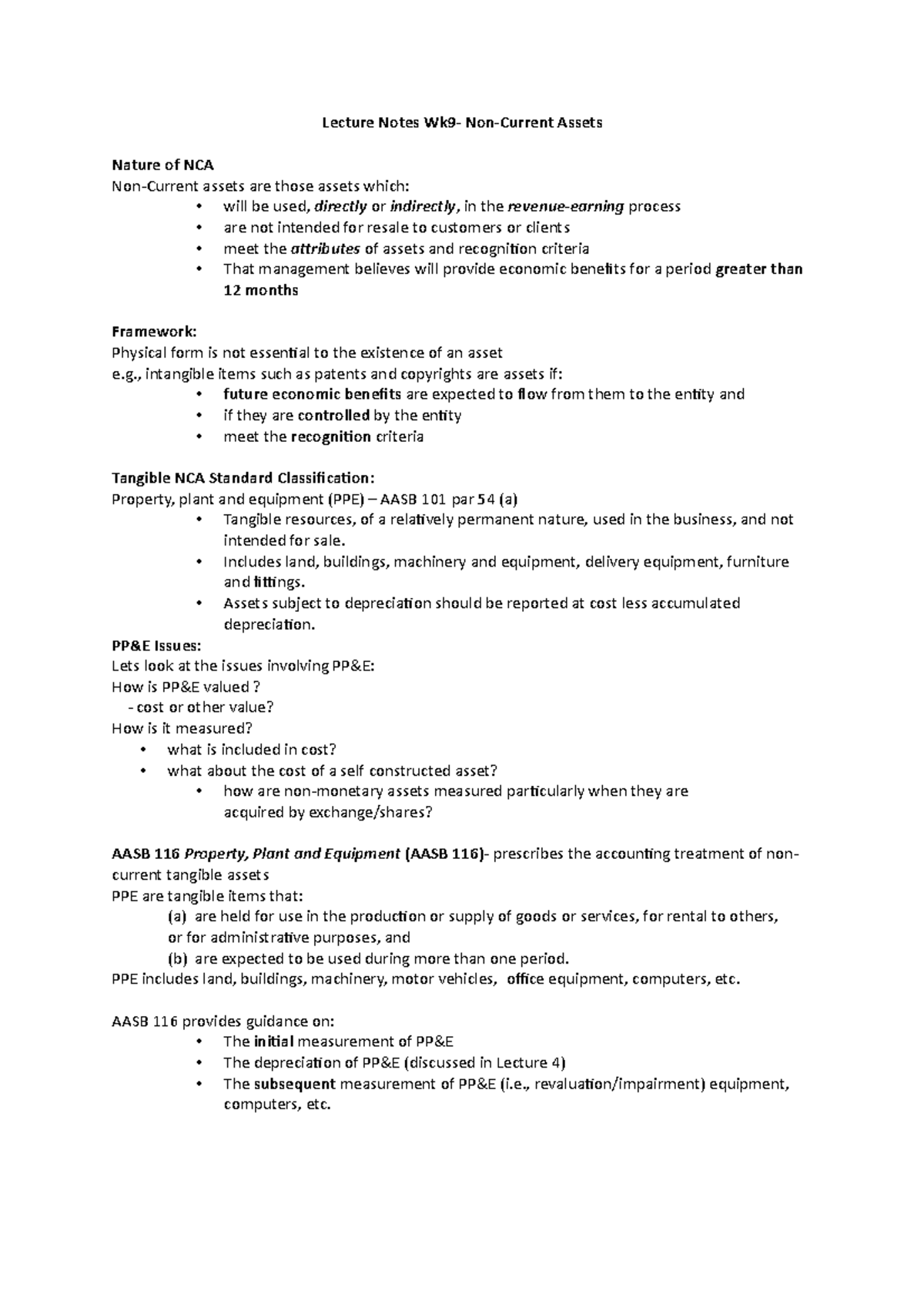 Lecture Notes Wk9 - , intangible items such as patents and copyrights ...