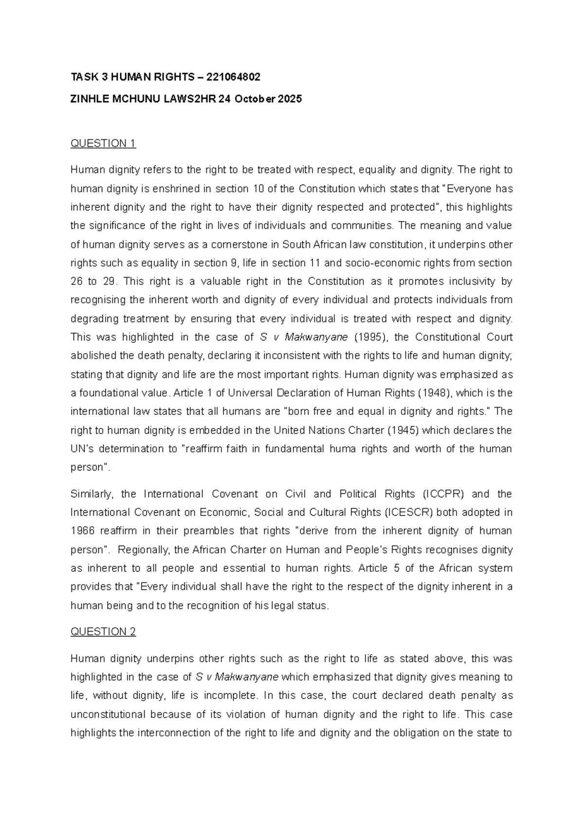 TASK 3: Human Rights Analysis - LAWS2HR 221064802 - Studocu