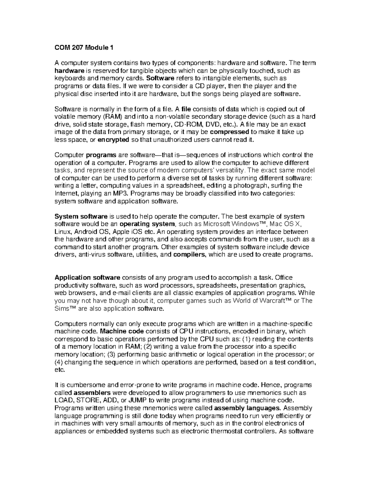 COM207 Module 1 - C++ - COM 207 Module 1 A computer system contains two ...