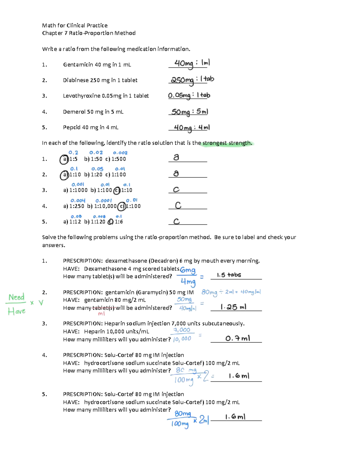 Math for Clinical Practice CH 7 - Ratio Solutions and Problems - Studocu