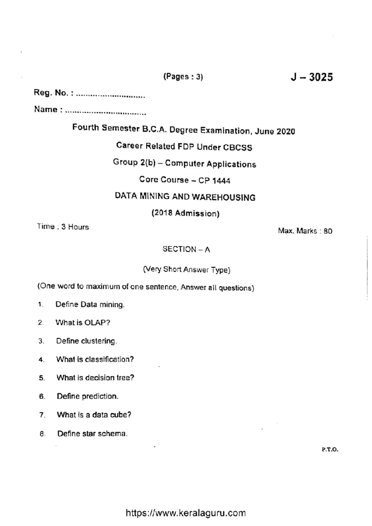BCA 4th Sem CA Data Mining & Warehousing Exam Notes J 3025 June 2020 ...