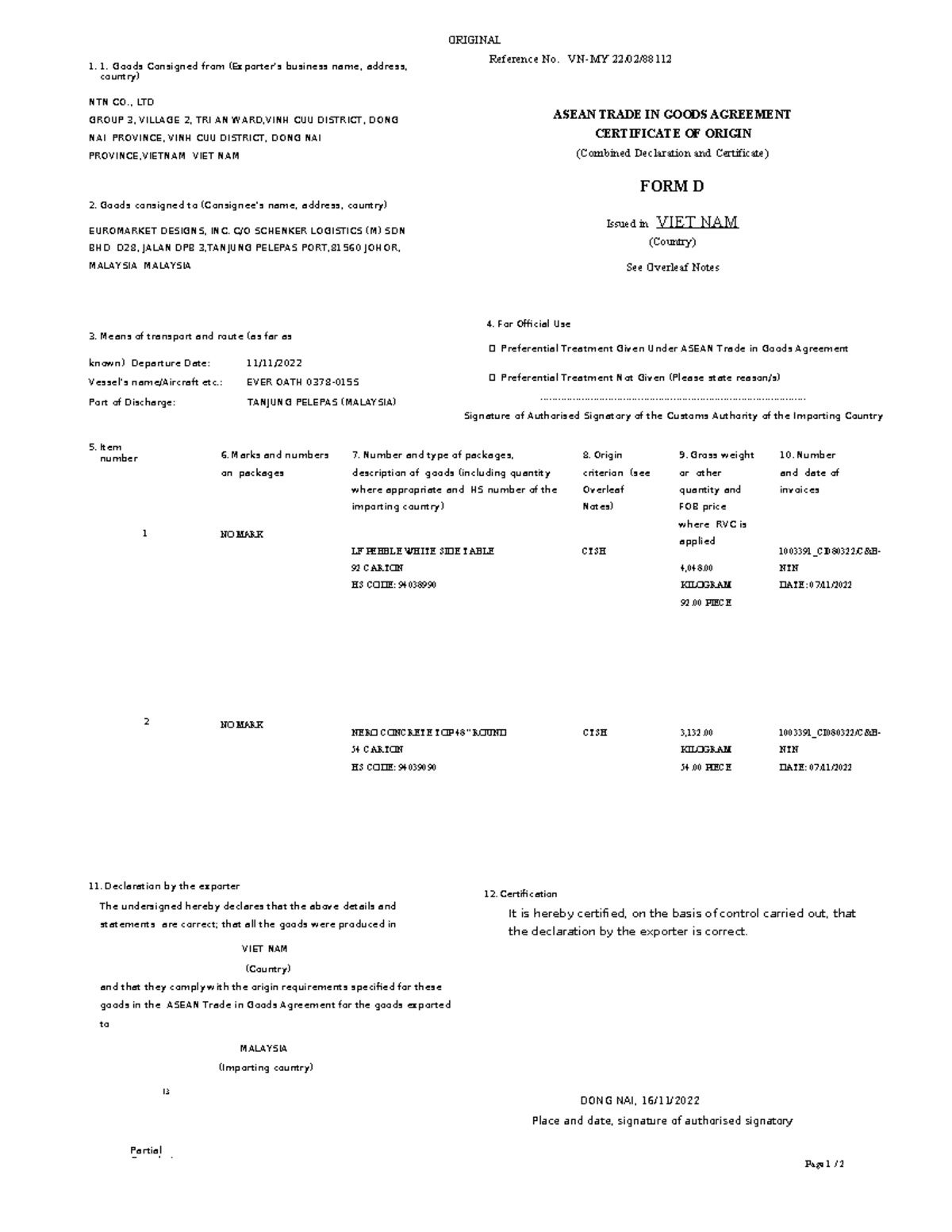 Certificate Form D: ASEAN Trade in Goods Agreement Details - Studocu