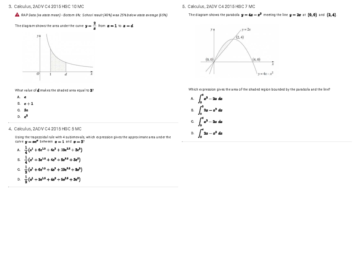 Calculus 2ADV C4 HSC 2015 Practice Questions and Solutions - Studocu