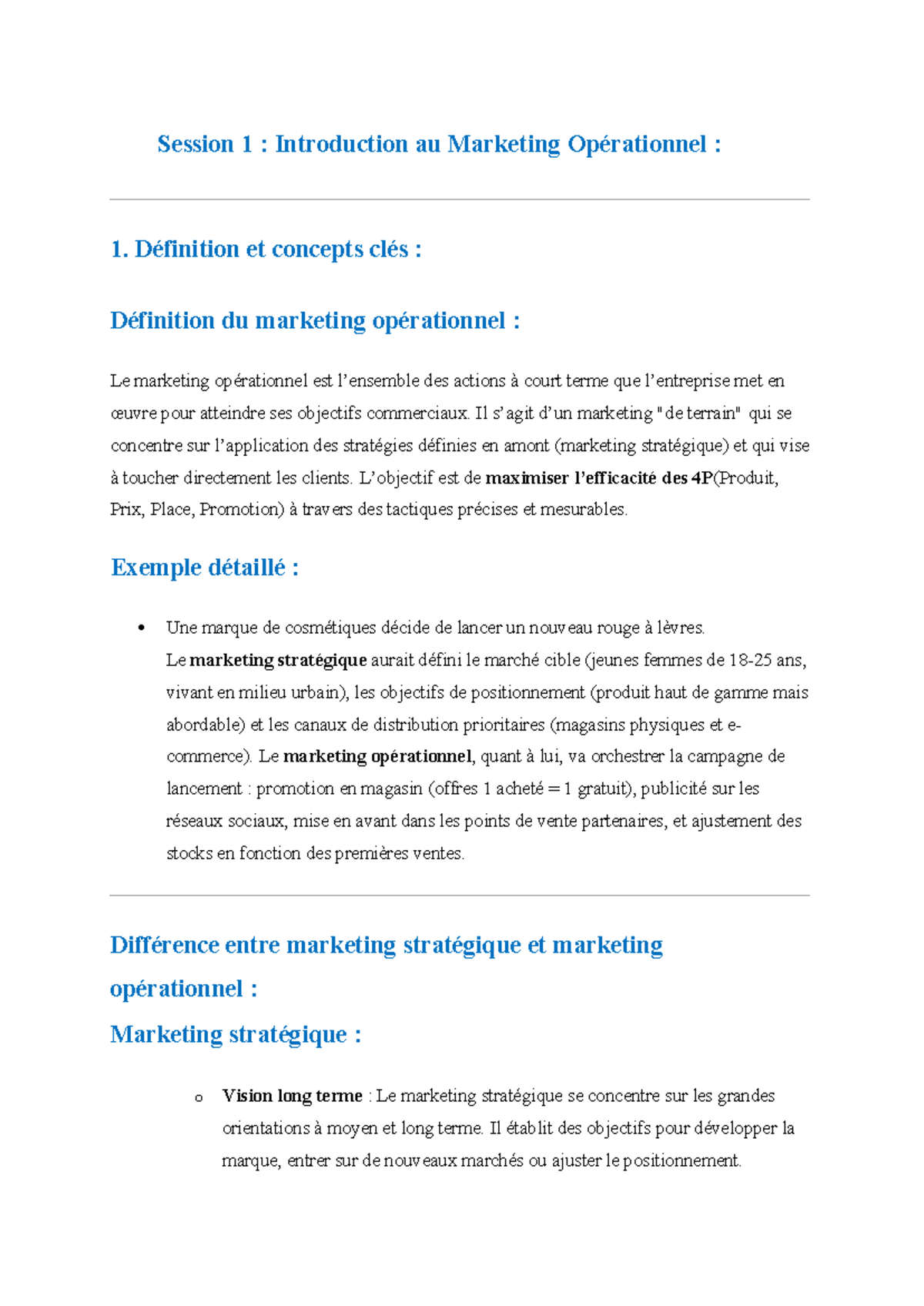 Session 1 - Introduction au Marketing Opérationnel (cours) - Studocu