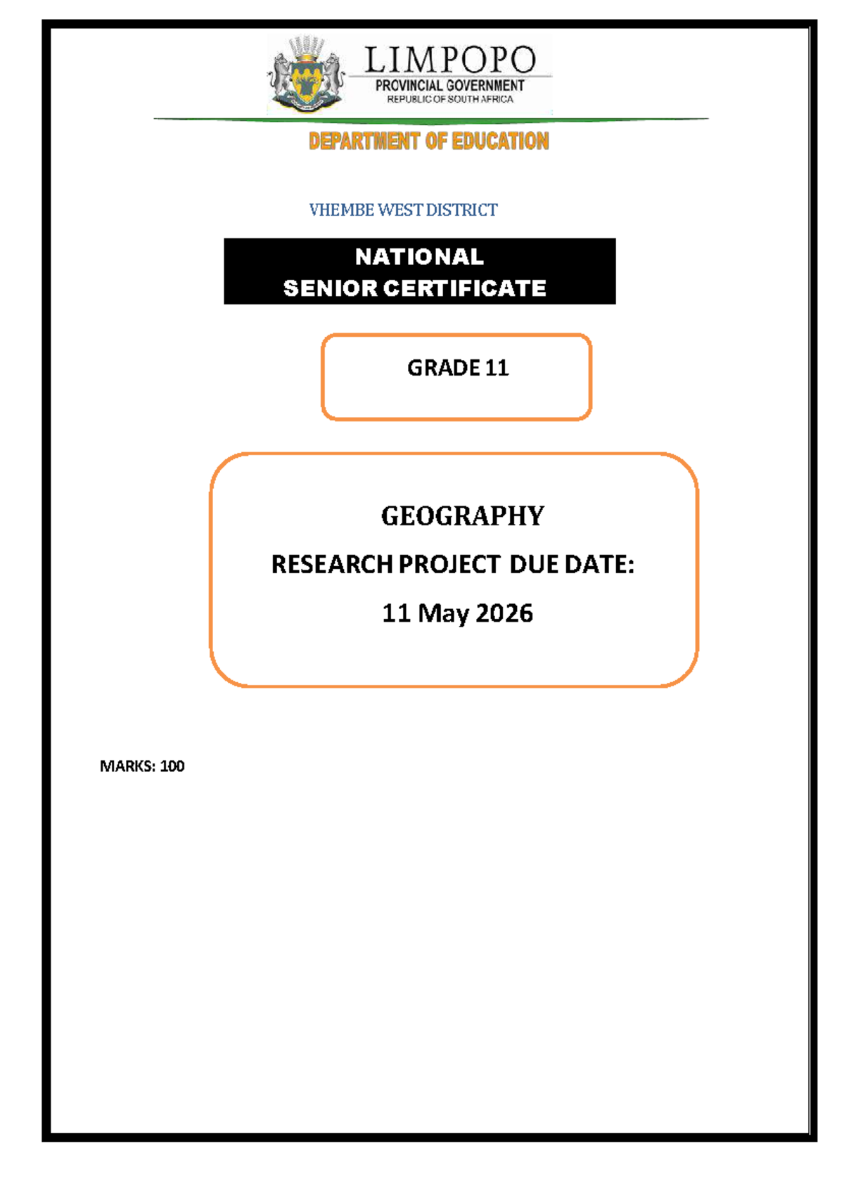 Final Research Project: Grade 11 Geography (VHEMBE WEST 2026) - Studocu