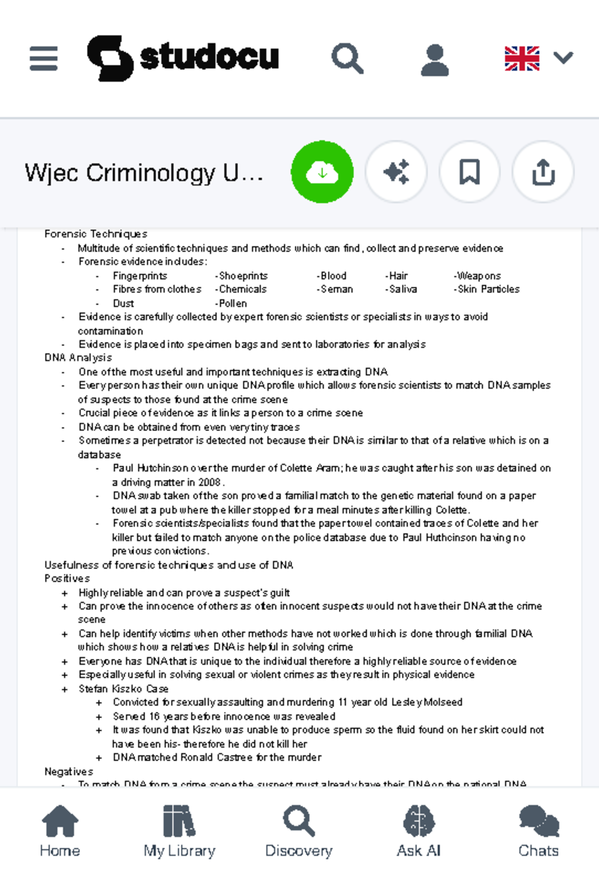 Wjec Criminology Unit 3 AC1.2 - The Impact of Forensic Techniques in ...