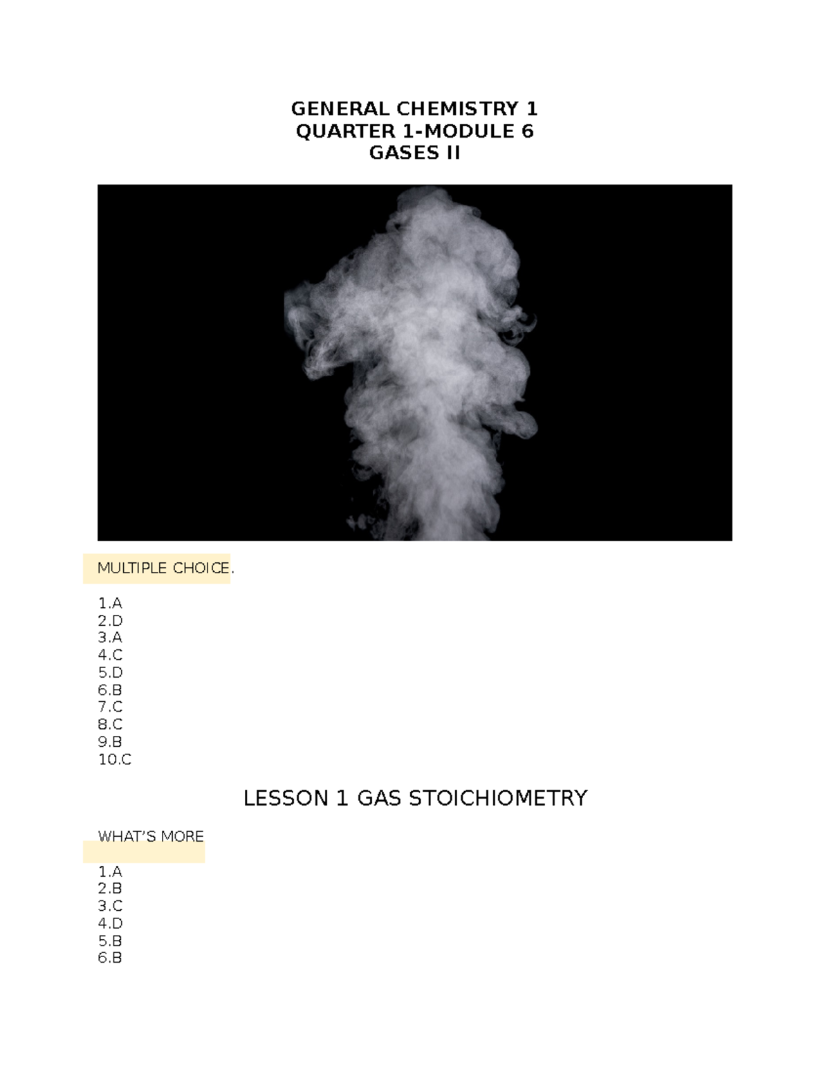 General Chemistry 1 Quarter 1- Module 6 Gases II - Quantitative ...