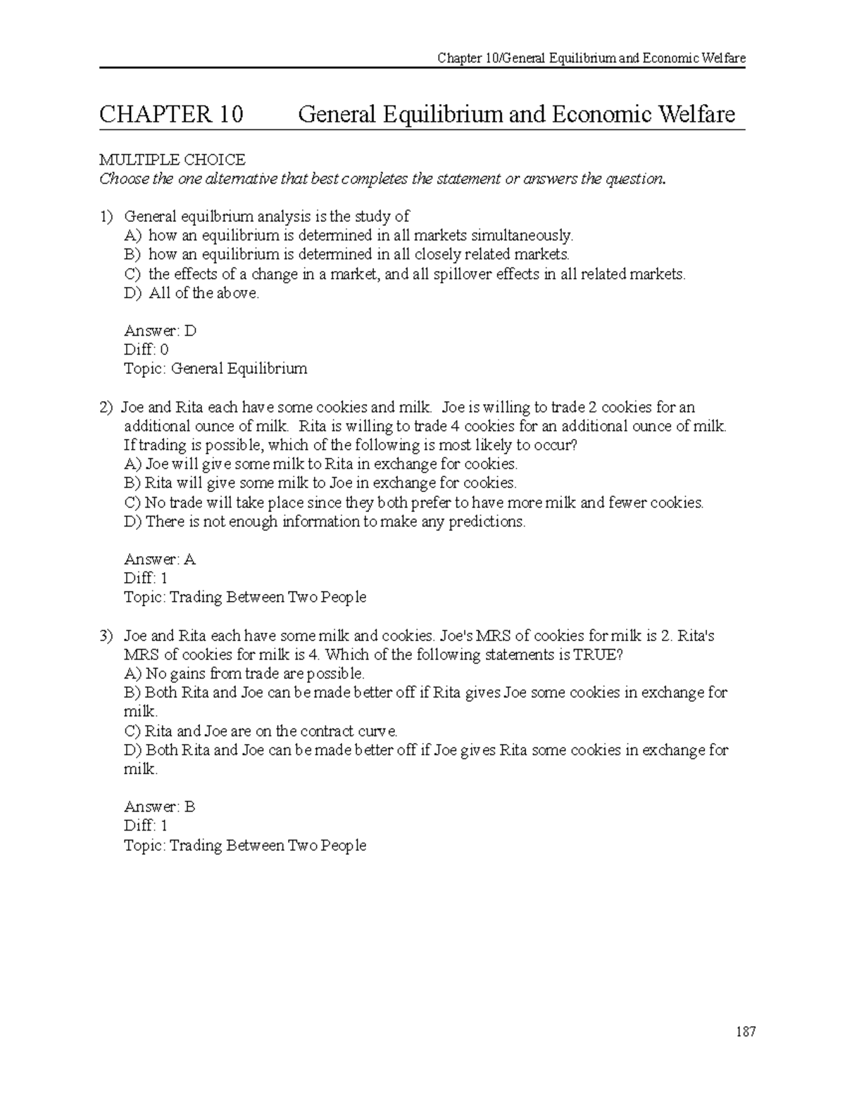 Tbch10 - CHAPTER 10 General Equilibrium and Economic Welfare MULTIPLE ...