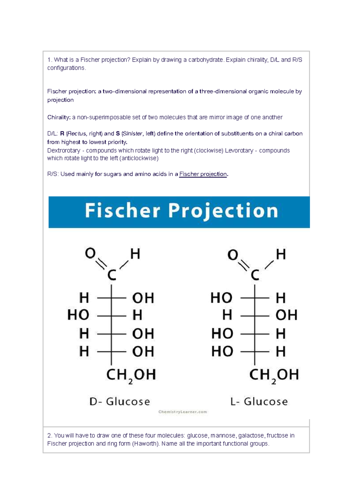 Biochem Prac 2: Carbohydrates - Q&A on Fischer Projections & Reducing ...