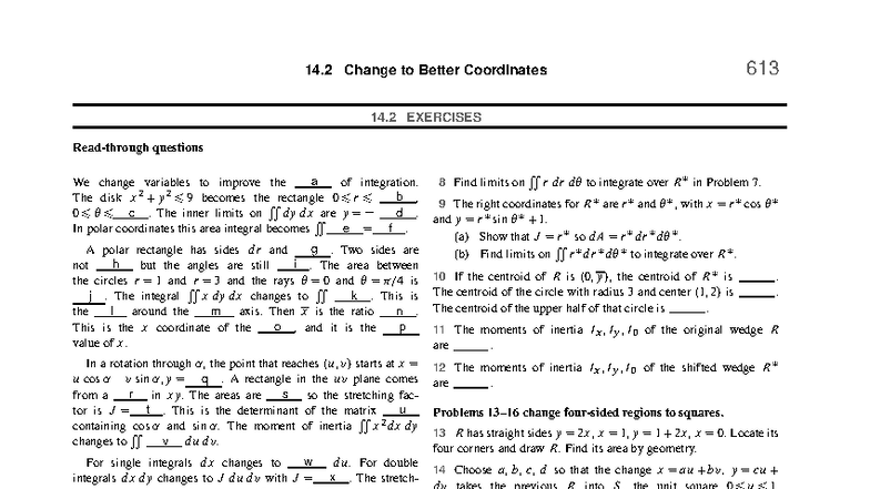 613 14.2 Change to Better Coordinates: Exercises and Solutions - Studocu