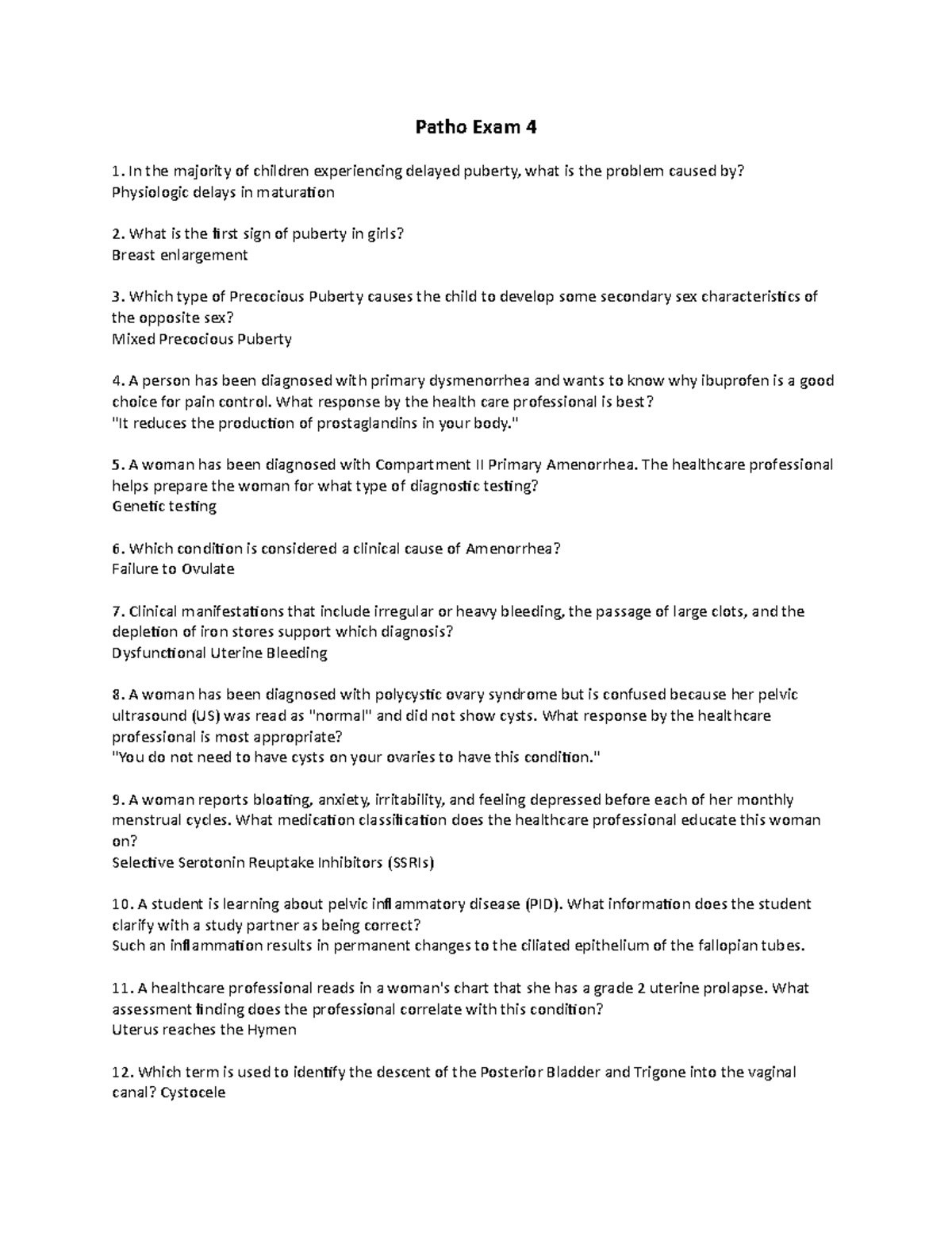 Patho Exam 4 - What response by the health care professional is best ...
