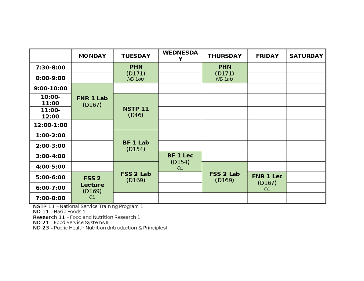 Sched 1st Sem - NSTP 11 – National Service Training Program 1 ND 11 ...