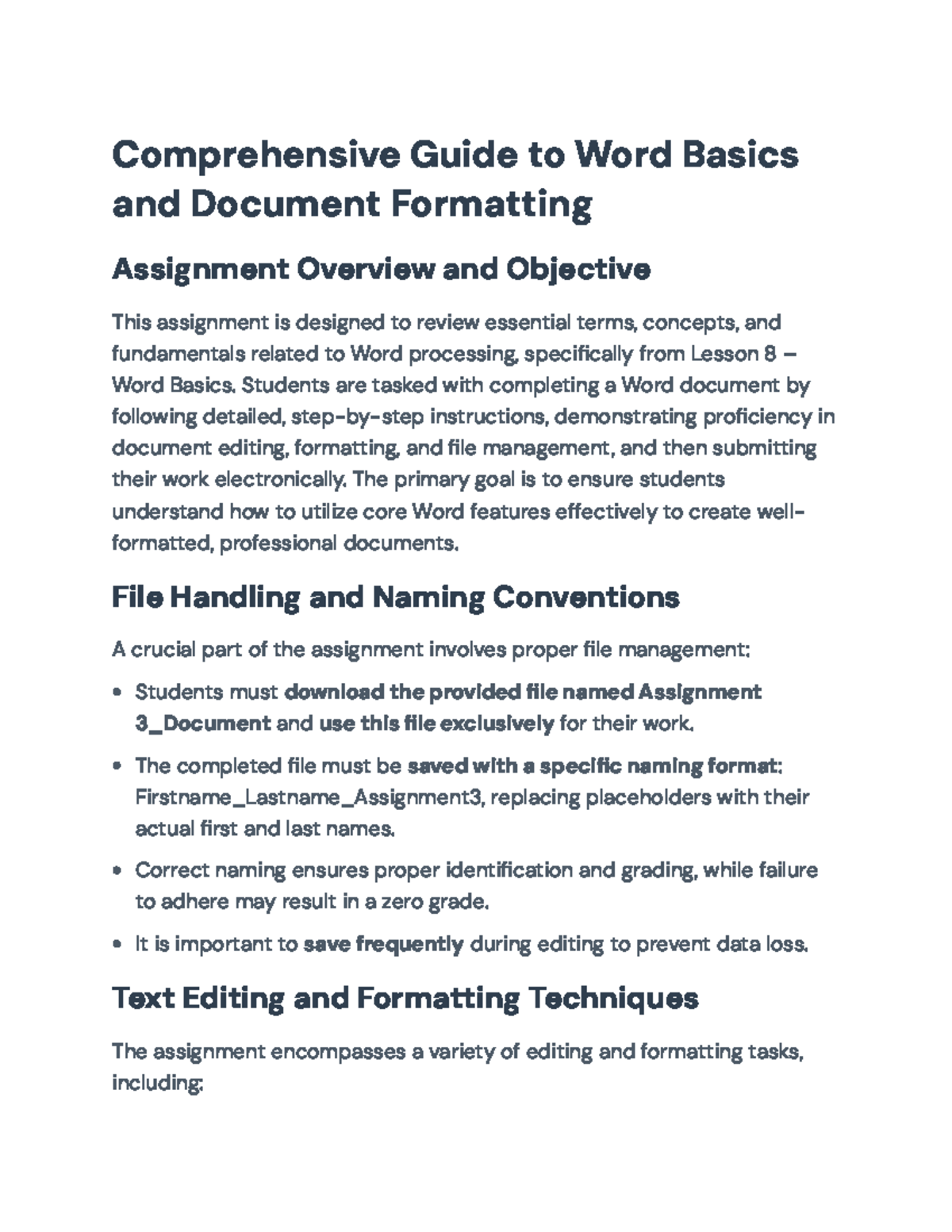 Comprehensive Guide to Word Basics: Formatting & Submission (ENG101 ...