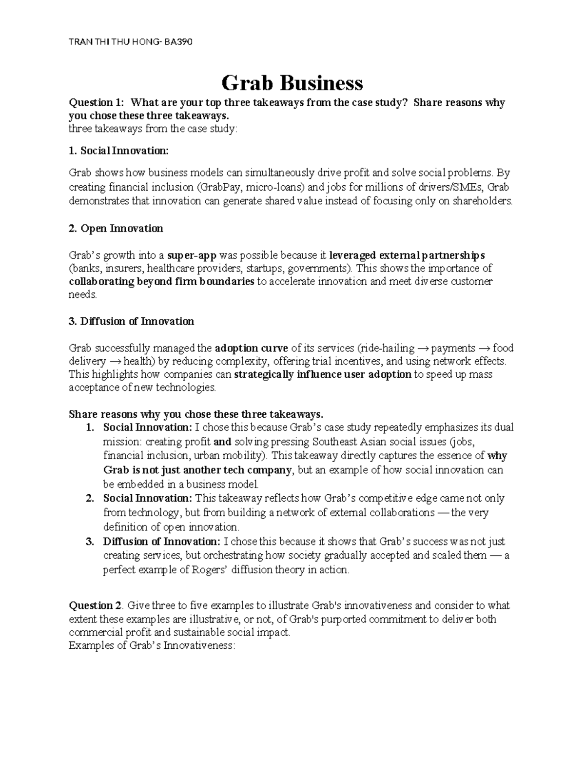 Individual Homework 6: Integrated Case Study on Grab - BA390 - Studocu
