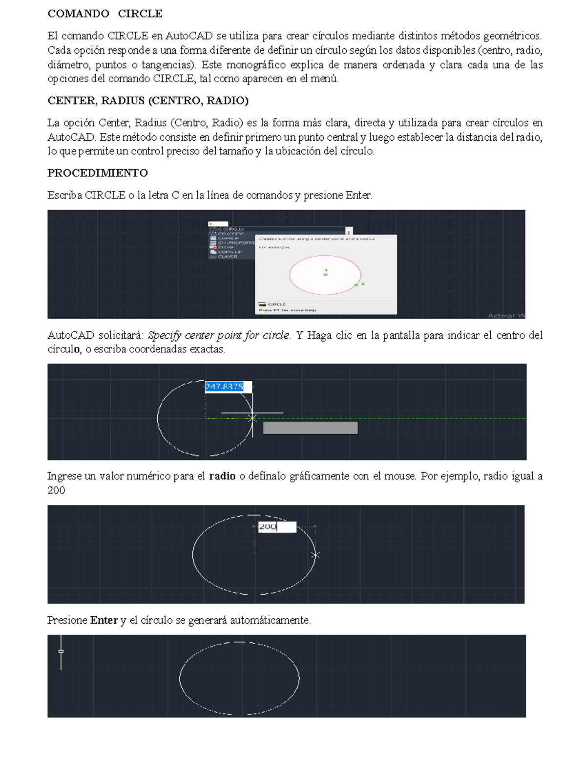 Comando CIRCLE en AutoCAD: Métodos para Crear Círculos - Studocu