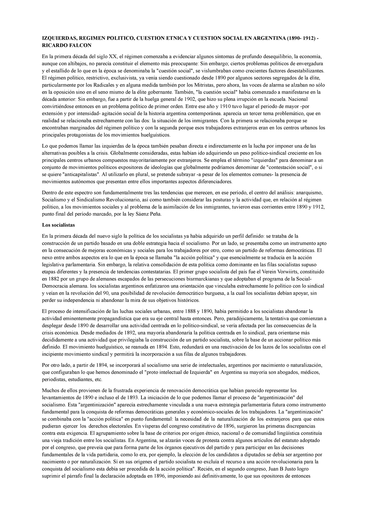 Crisis Social y Política en Argentina (1890-1912): Perspectivas de las ...