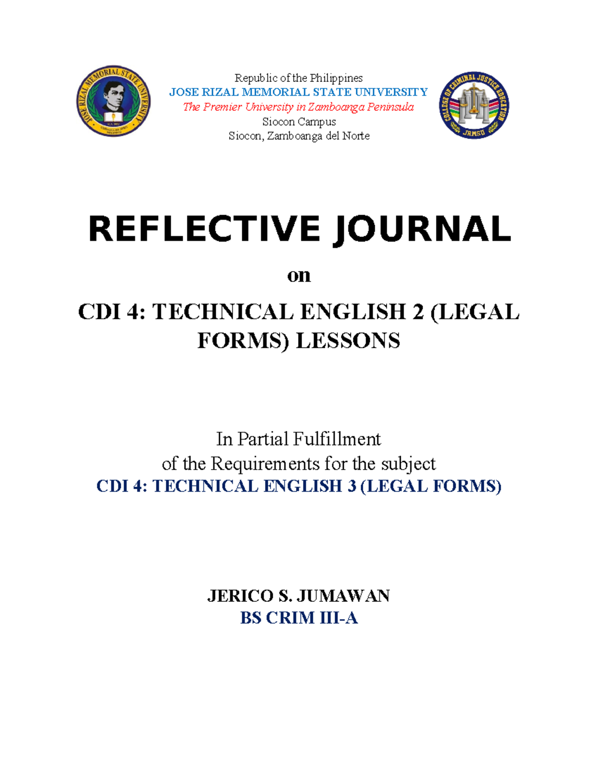 CDI 4 - Reflective Journal on Technical English 3: Police Reports ...
