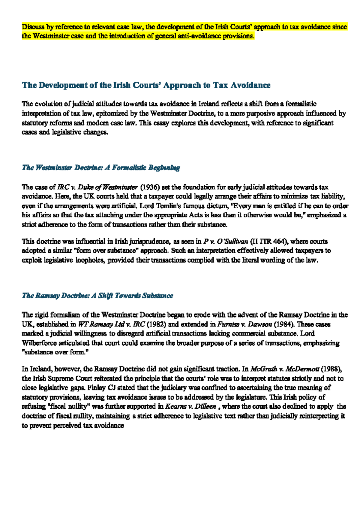 The Evolution of the Irish Approach to Tax Avoidance: Case Law Insights ...