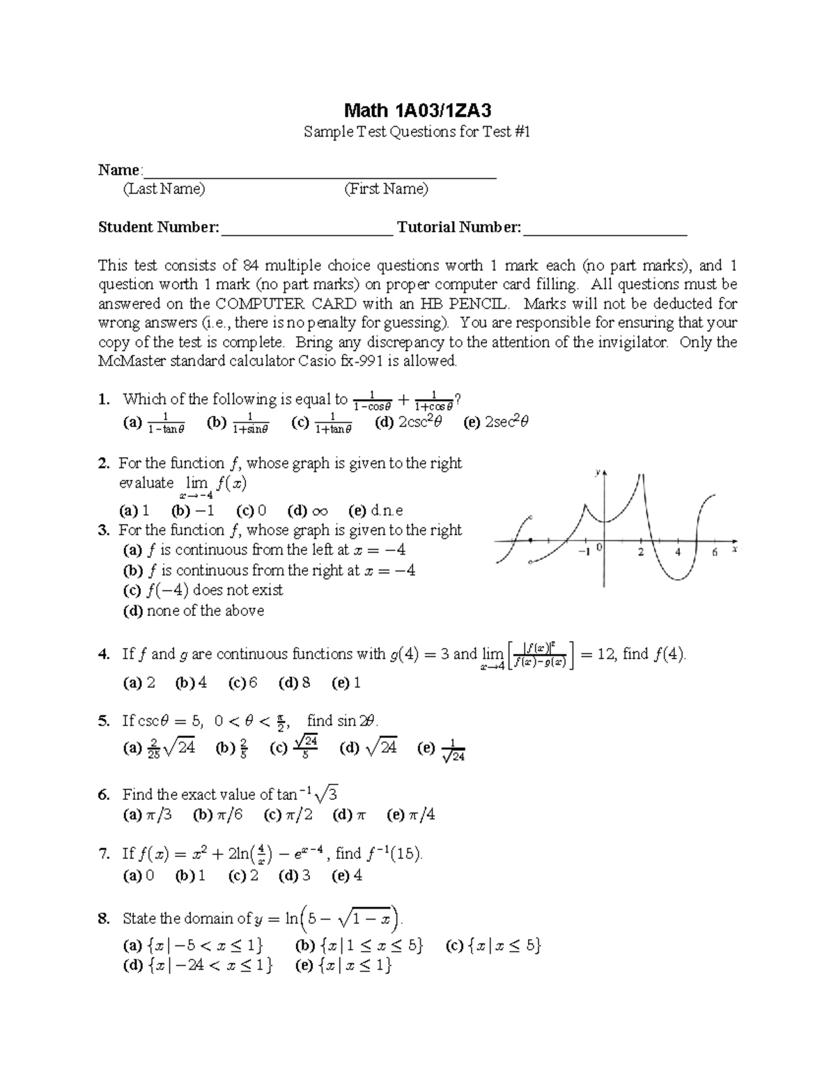 Practice test 1 Calc 1A03 - Math 1A03/1ZA Sample Test Questions for ...