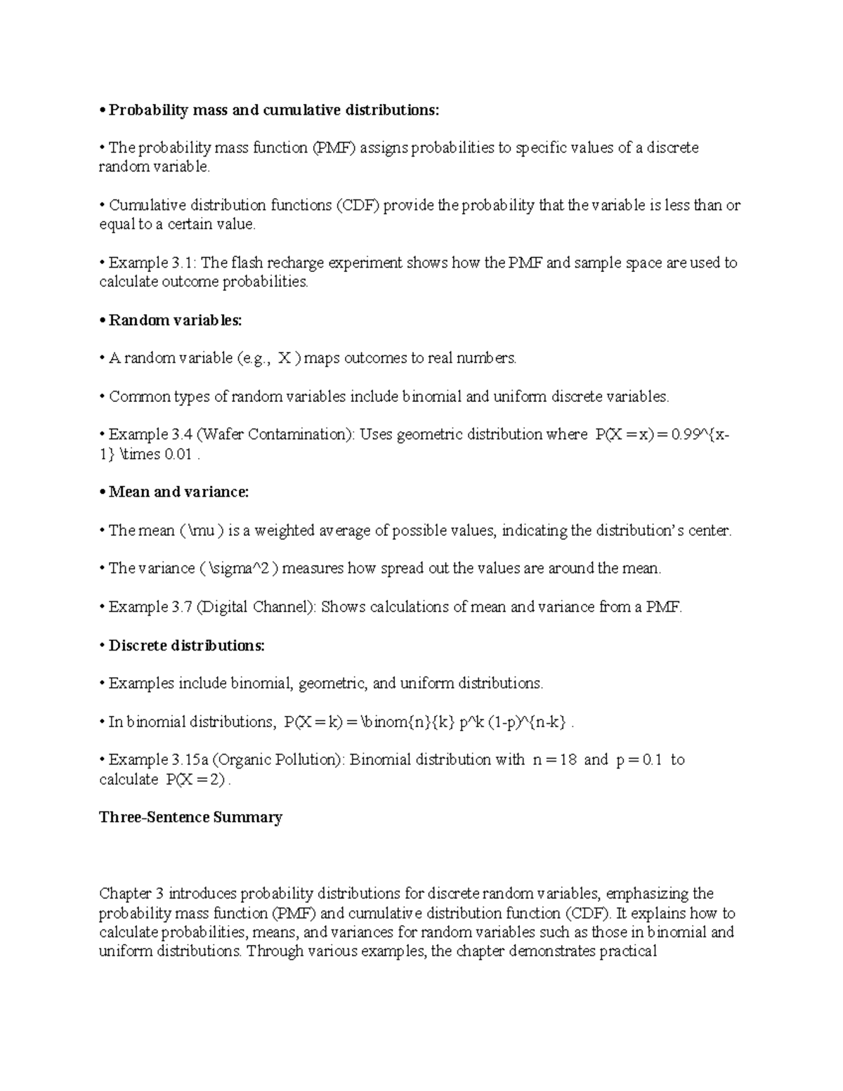 Probability Distributions for Discrete Variables: Chapter 3 Notes - Studocu