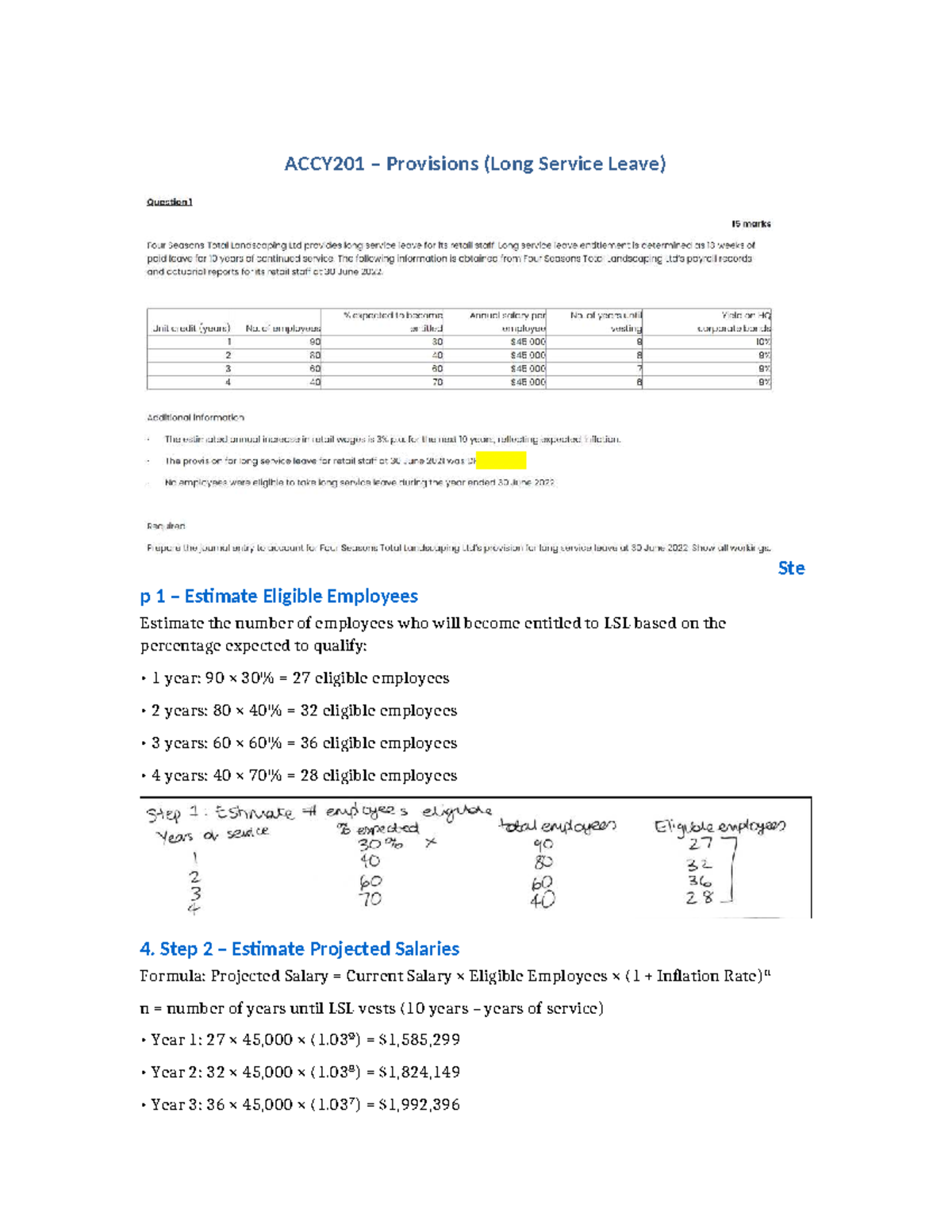 ACCY201 Long Service Leave Provisions Calculation Guide - Studocu