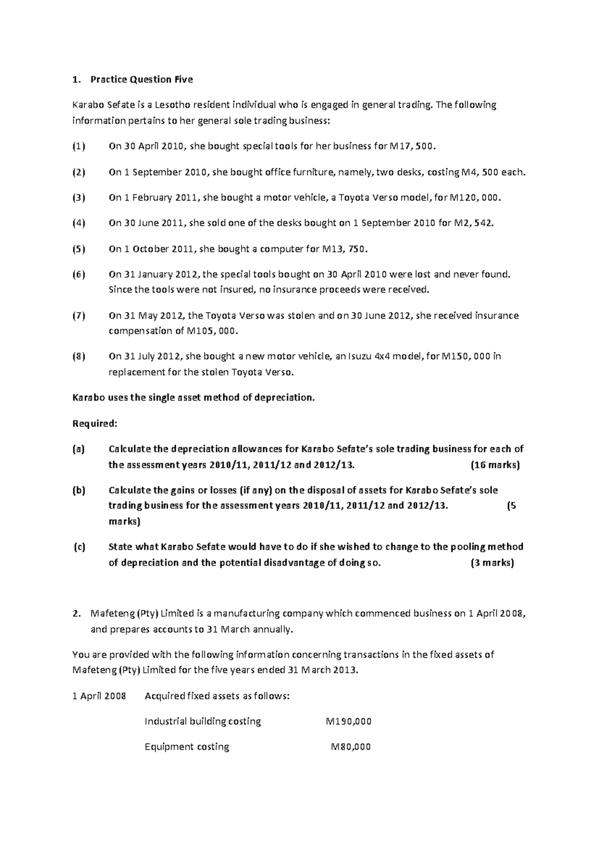 Capital Allowance Calculations for General Trading Business (FIN 101 ...